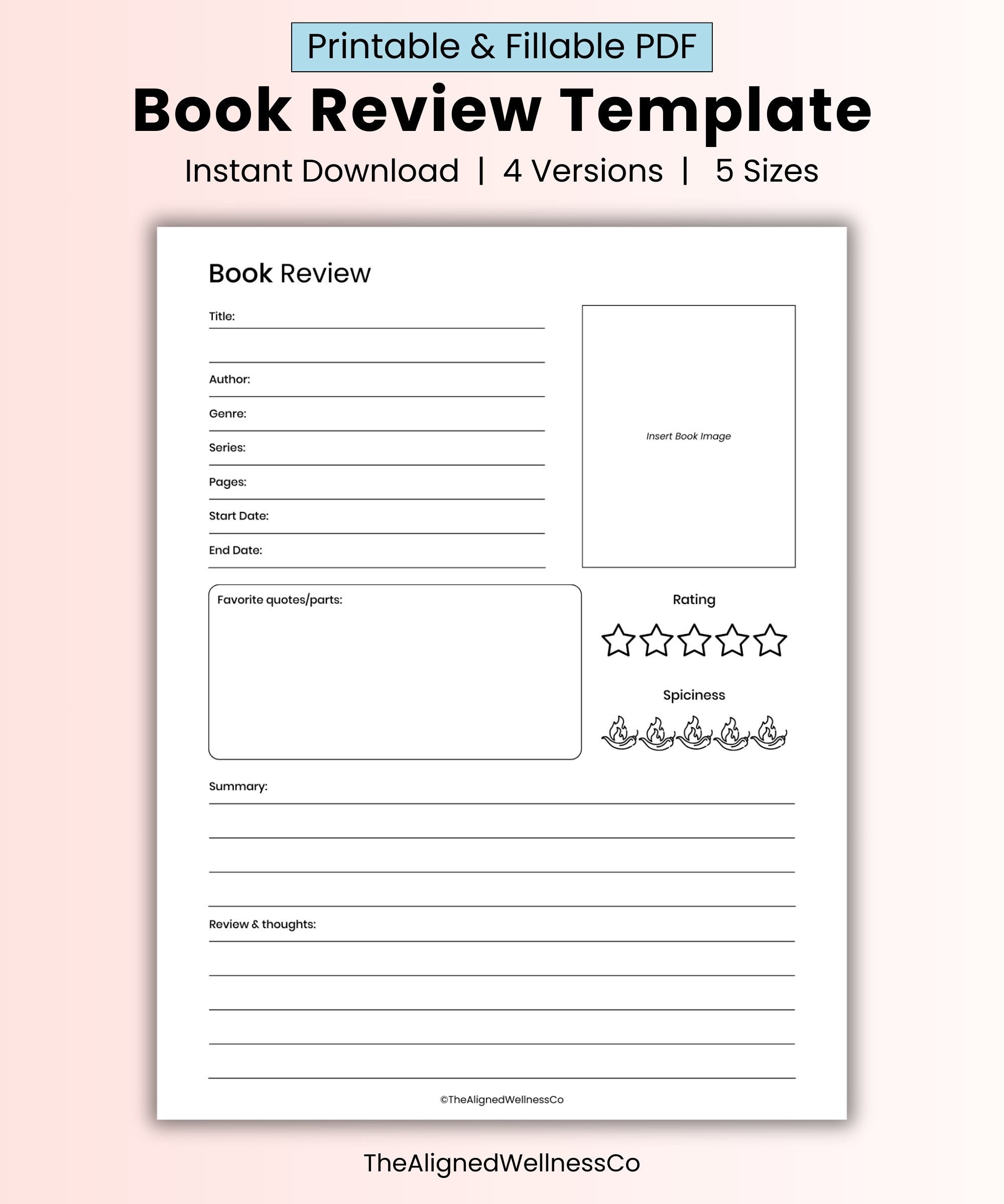 Book Review Printable Template Digital Reading Journal Pdf Book Journal Review Template A4 A5 Half Page US Letter Classic Happy Planner Etsy