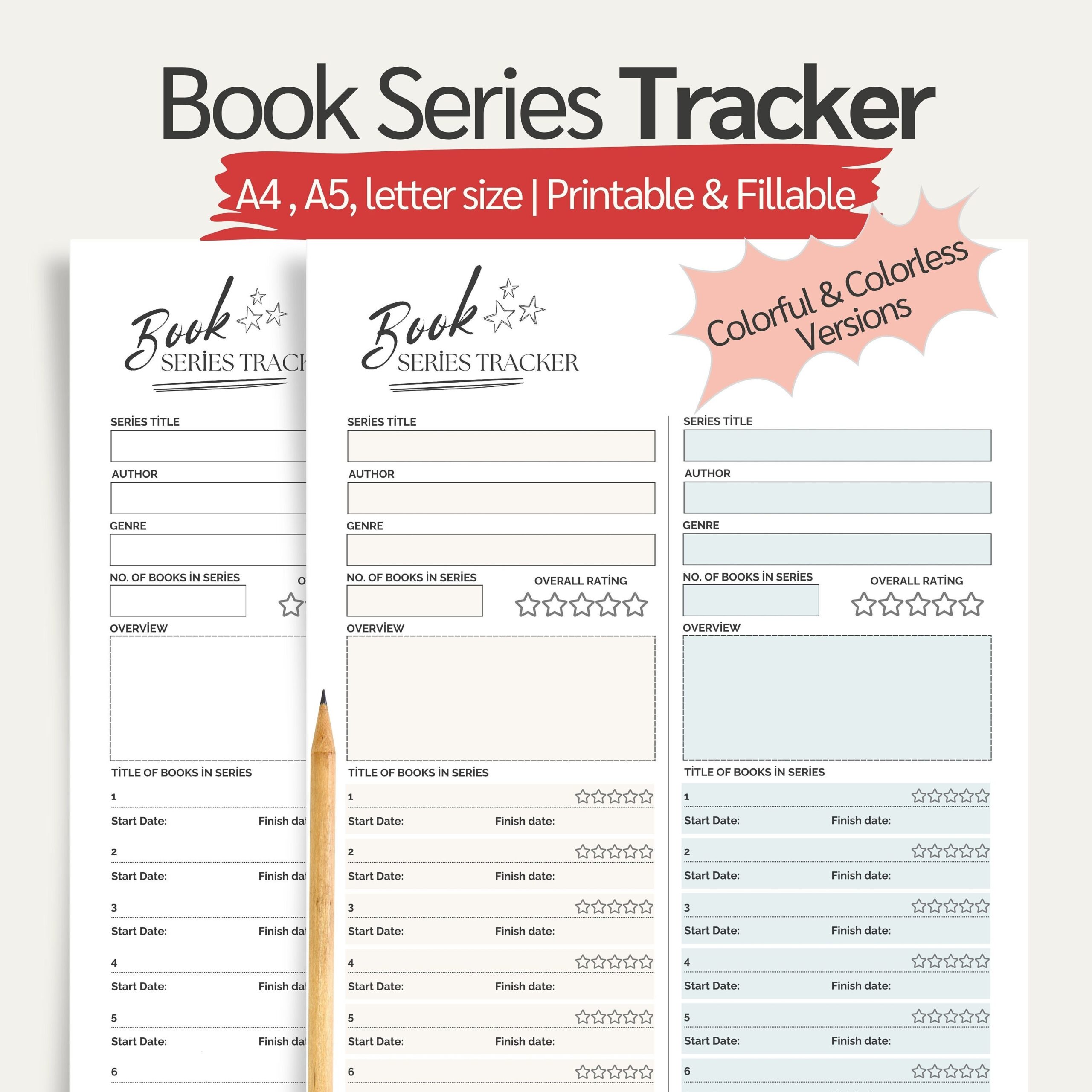 Book Series Tracker Printable Reading Log Book Review Kit digital Download Etsy