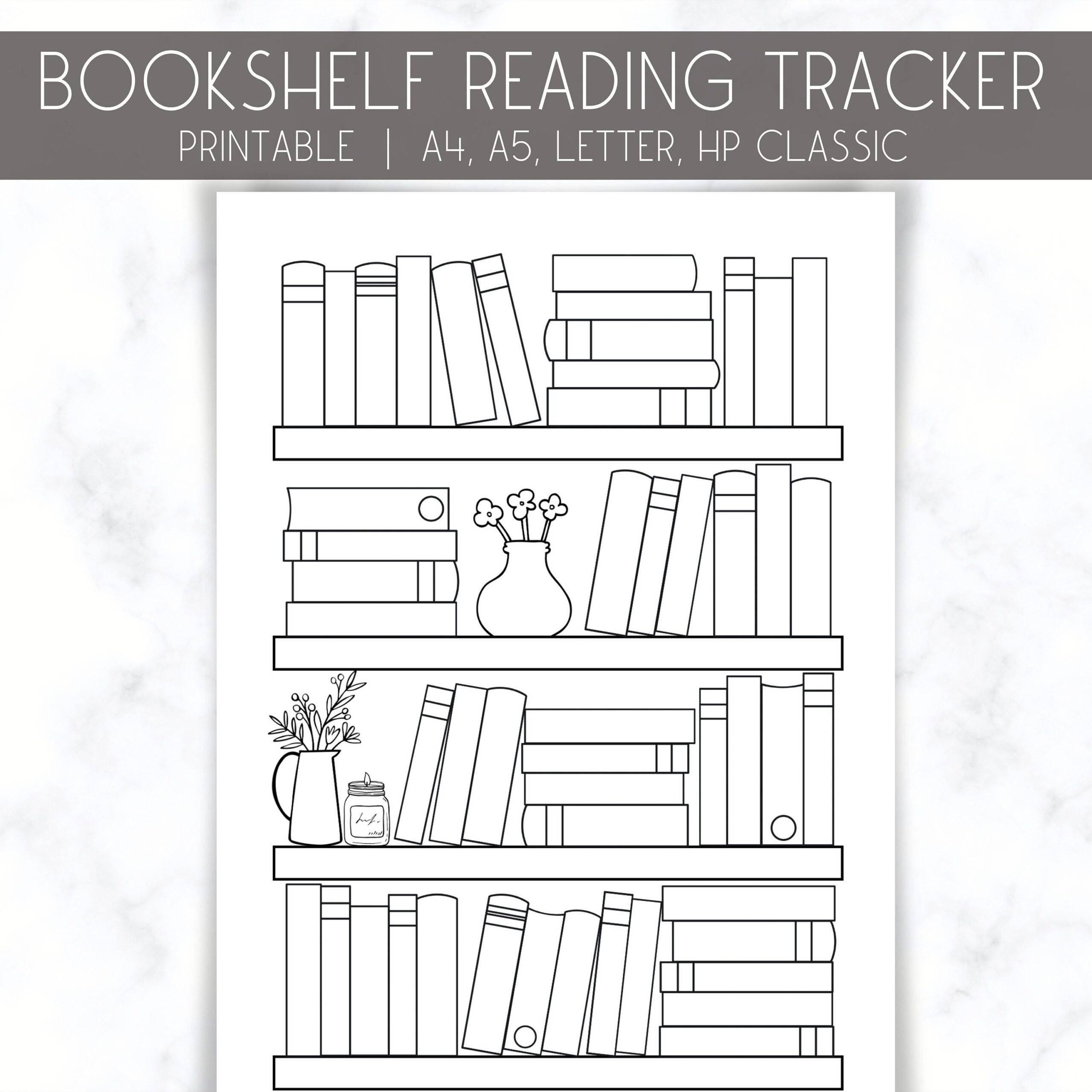 Bookshelf Reading Tracker Printable 50 Books Challenge a4 a5 letter hp Classic Etsy