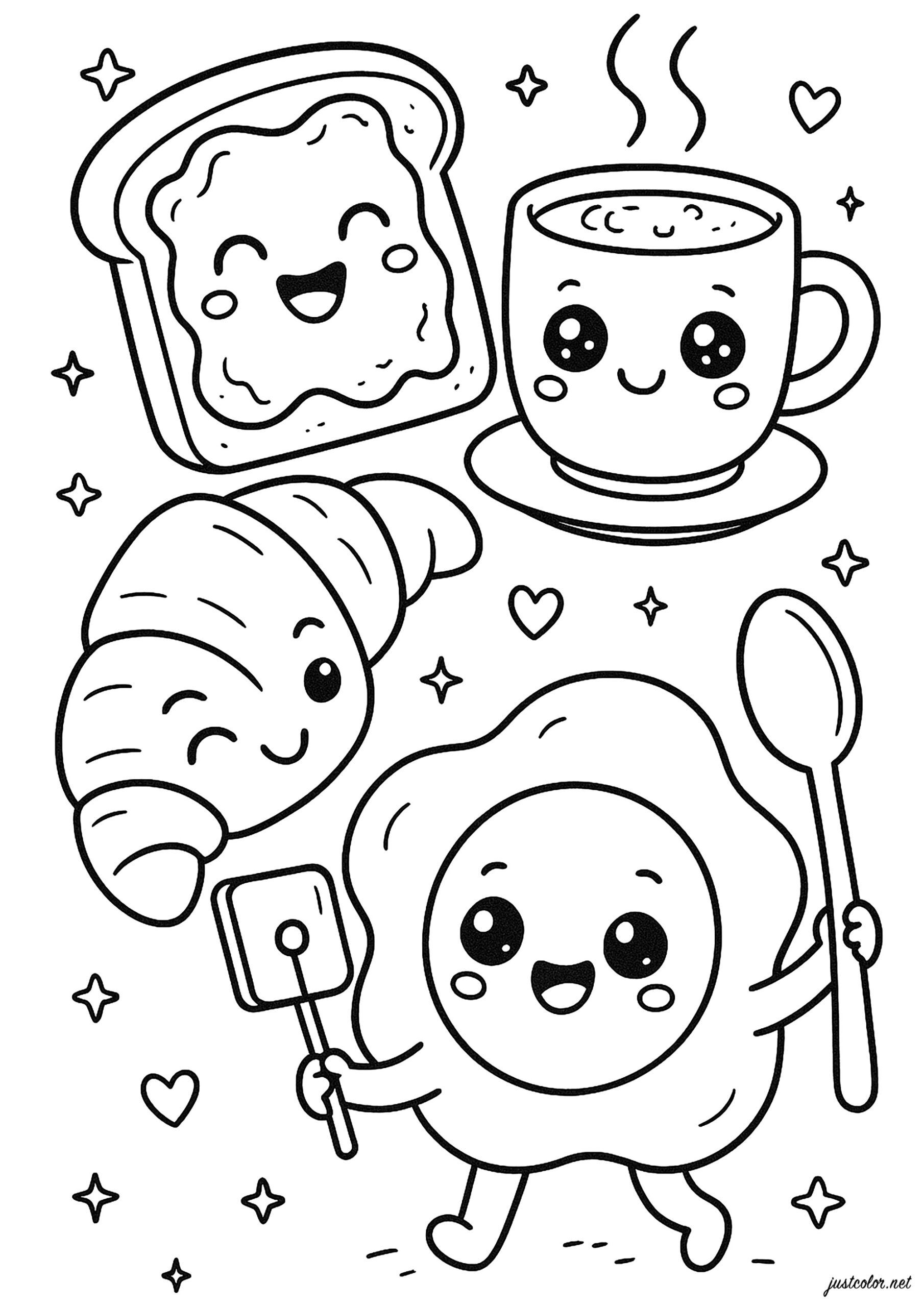 Breakfast Kawaii Coloring Pages