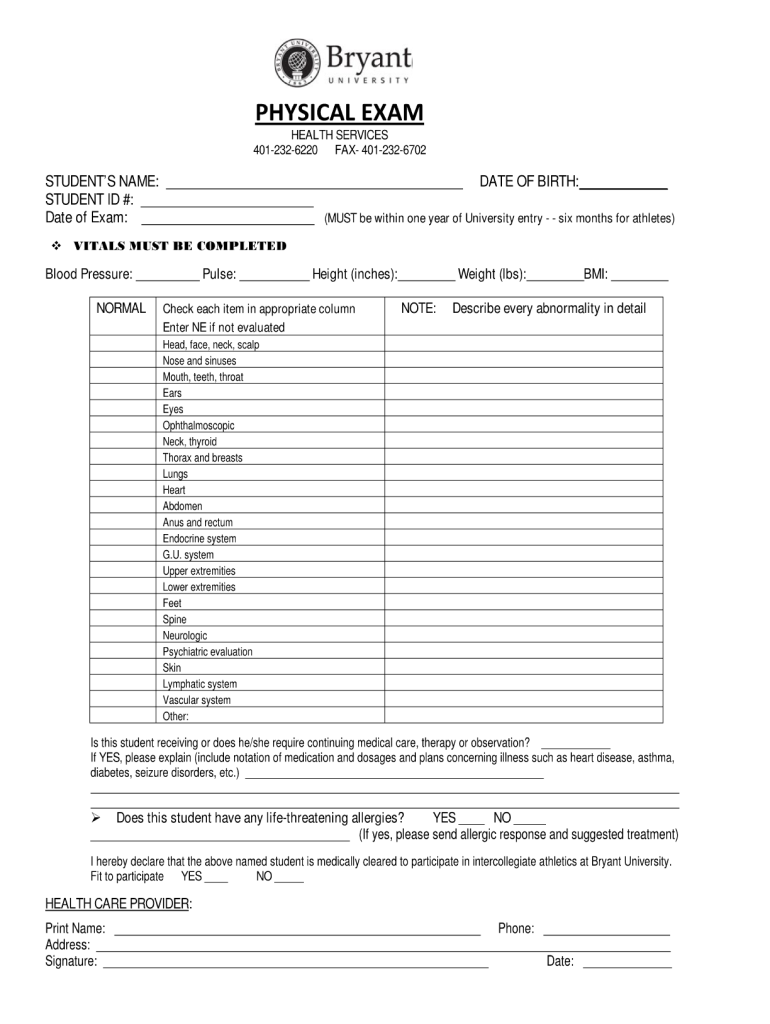 printable basic physical exam form pdf