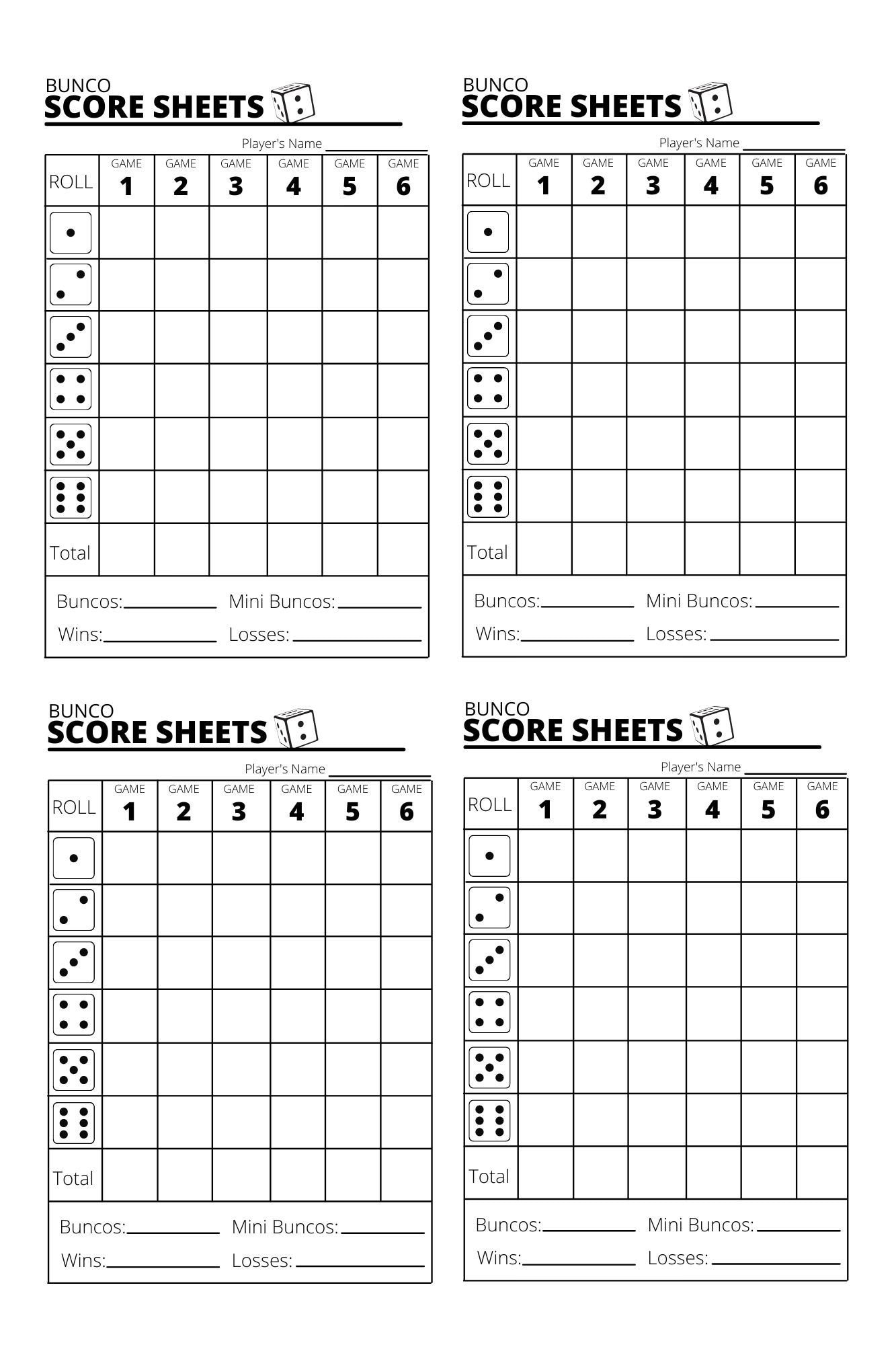 free printable bunco score sheets pdf