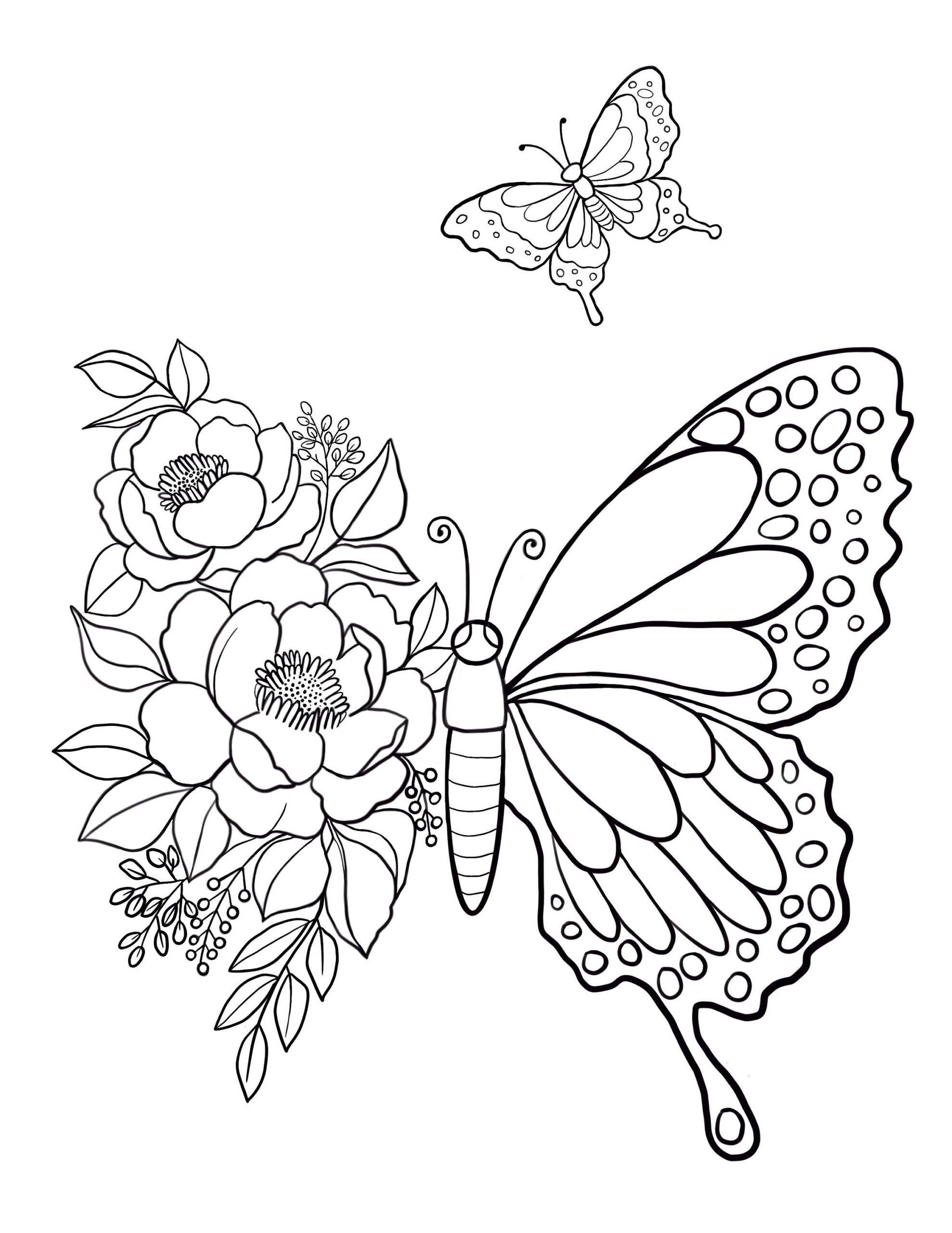 Butterfly Coloring Page Floral Designs Kids Summer Activity PDF JPG Etsy Australia
