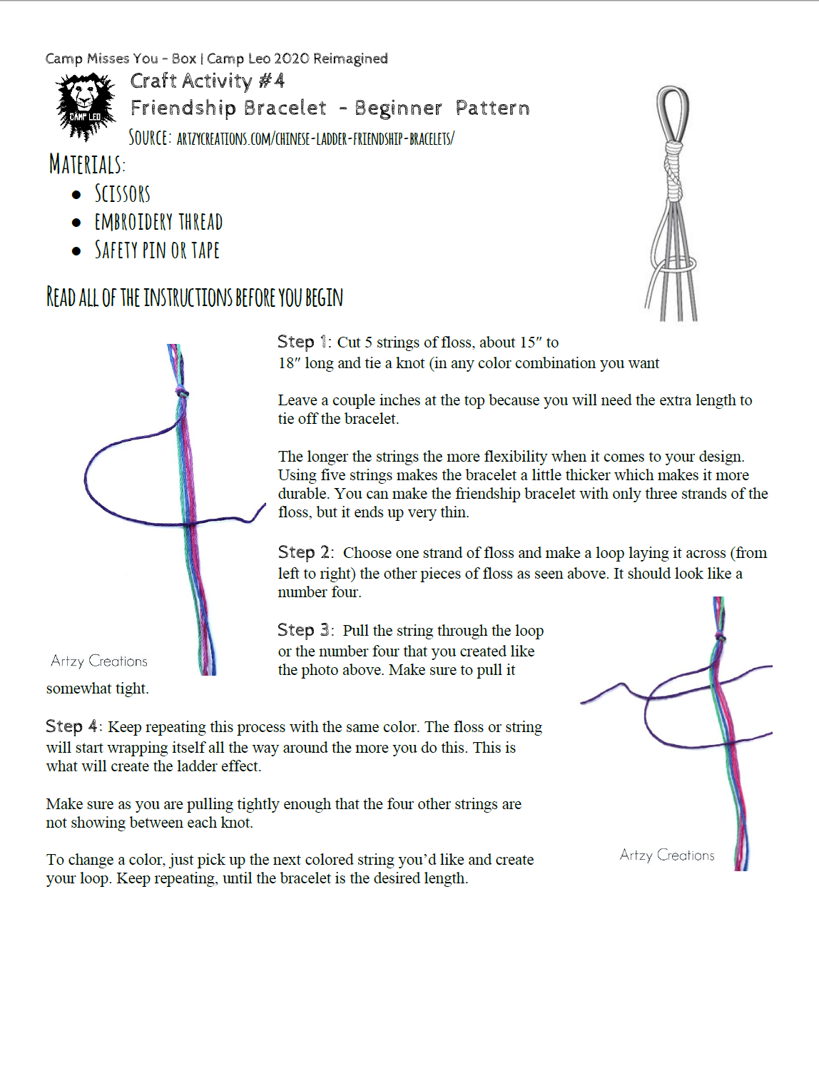 printable friendship bracelet instructions pdf