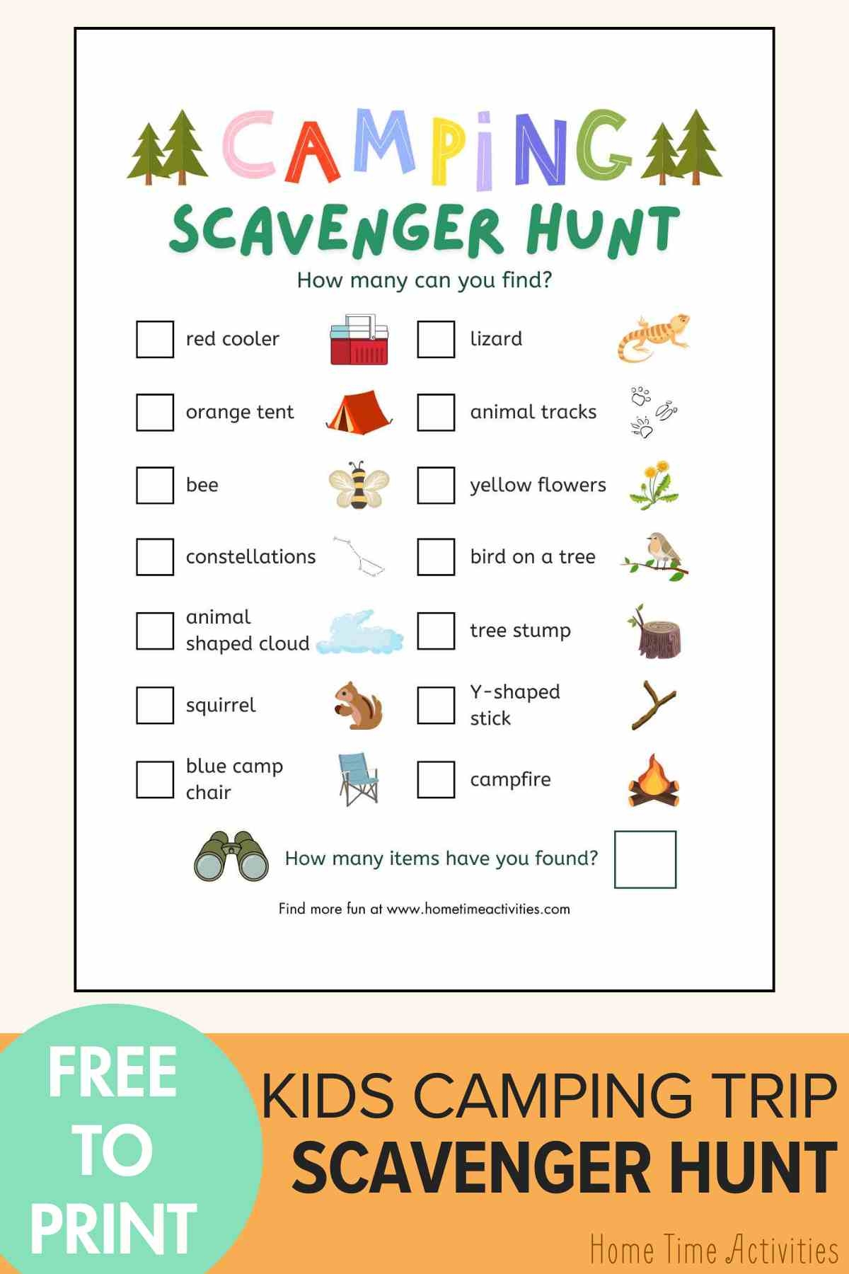 Camping Scavenger Hunt Free Printable Home Time Activities
