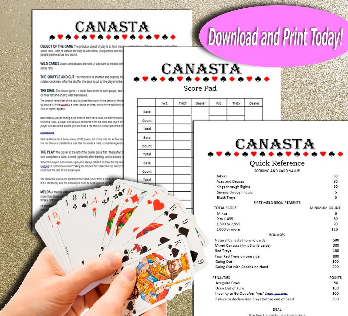 Canasta Rules Printable Printable Party Favors