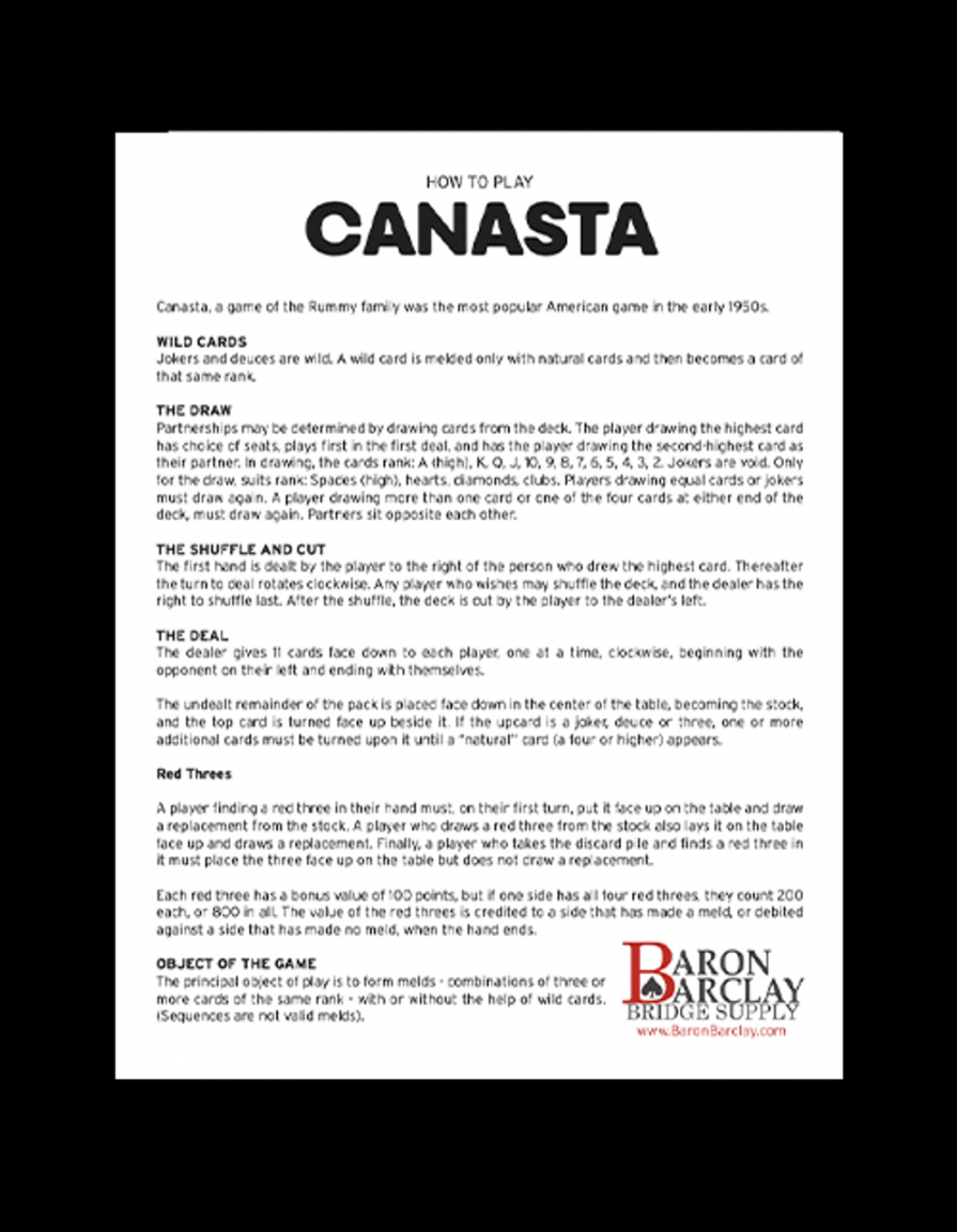 Canasta Rules Printable Printable Party Favors
