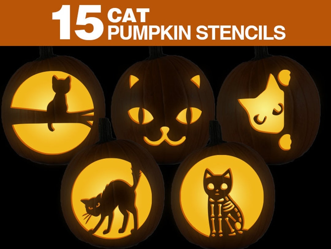 Cat Pumpkin Stencils Printable Cat Pumpkin Carving Stancils Set Kids Halloween Crafting Etsy Finland