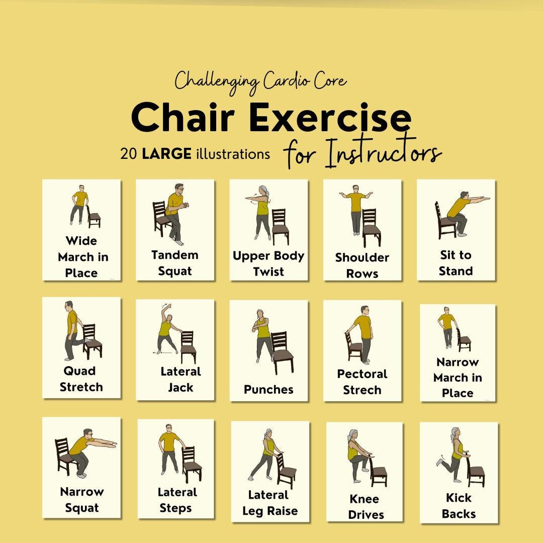 Chair Exercise Visuals For Senior Exercise Cue Cards For Fitness Instructor Fitness Illustration Pdfs For Personal Trainer Group Exercise Etsy