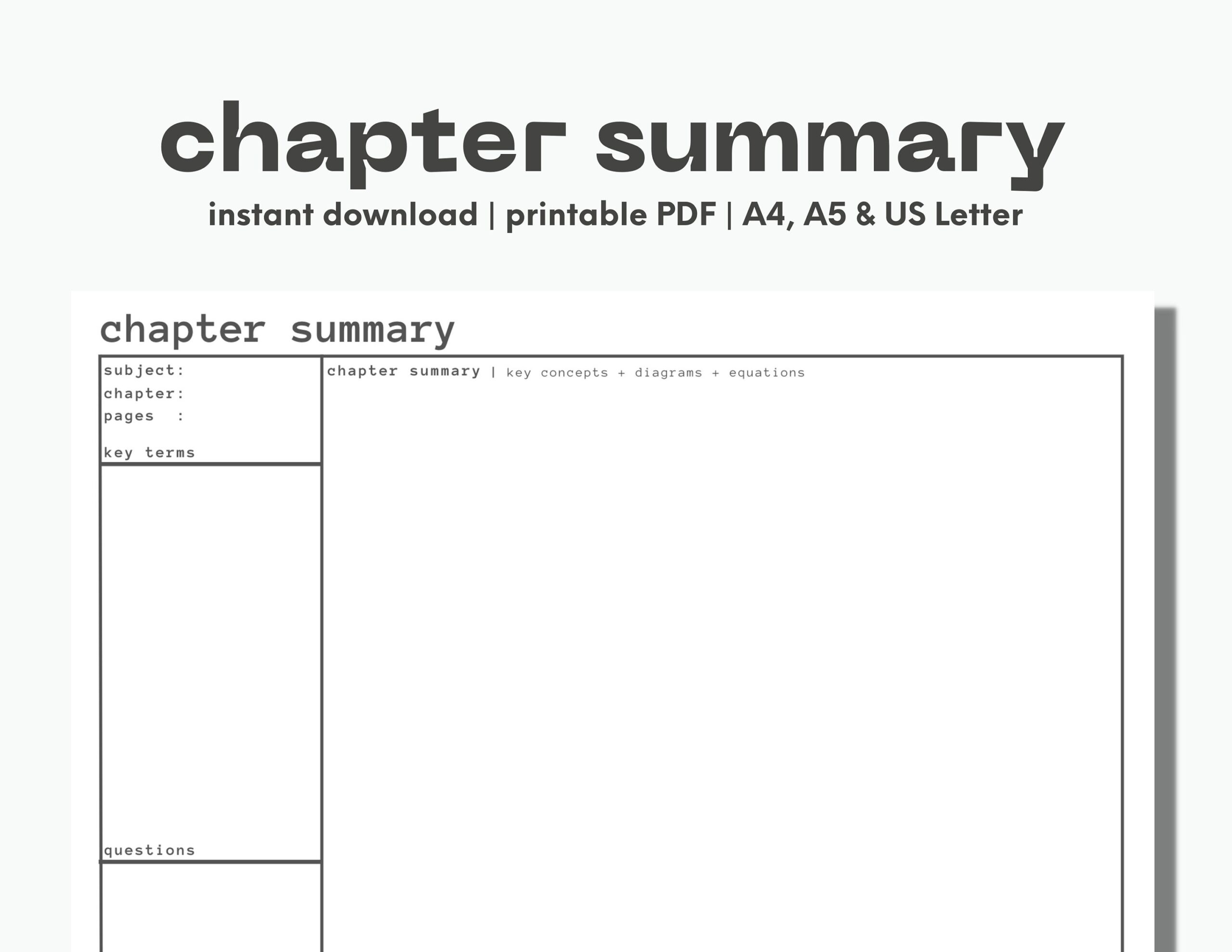 Chapter Summary Printable digital Template Student Study Tool digital Download Etsy