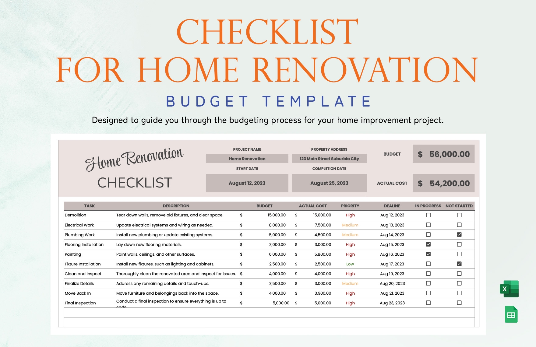 printable home renovation checklist template