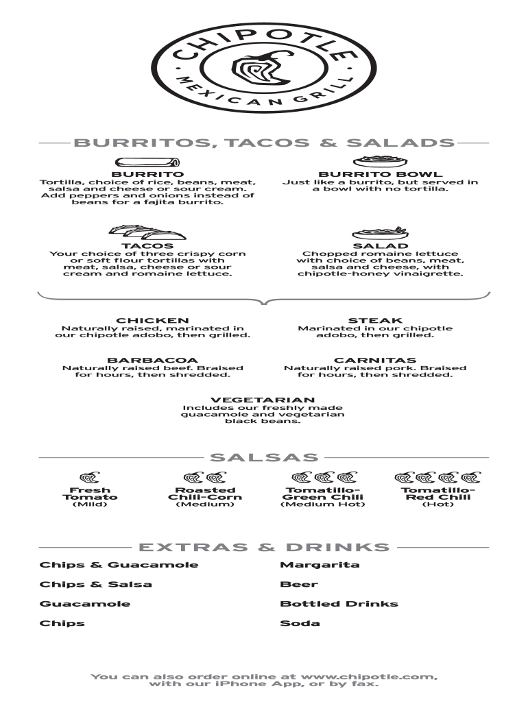 Chipotle Menu Pdf Fill Out Sign Online DocHub