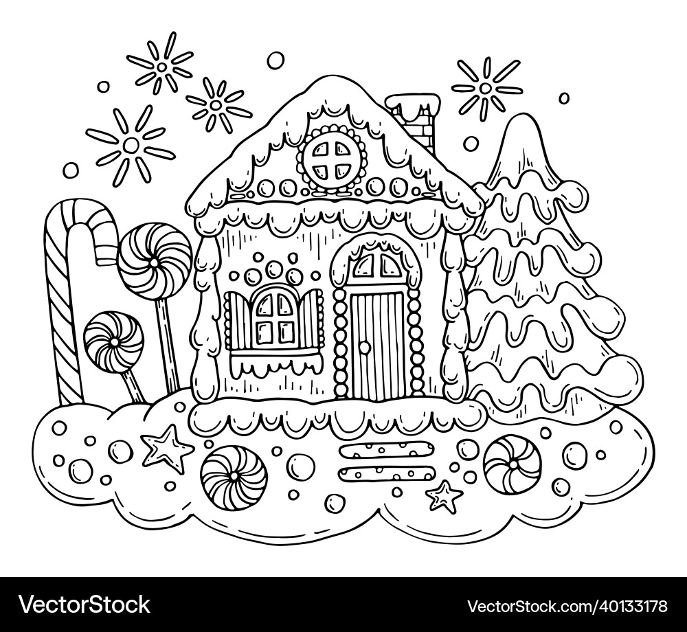 Christmas Gingerbread House Coloring Page Royalty Free Vector VectorStock