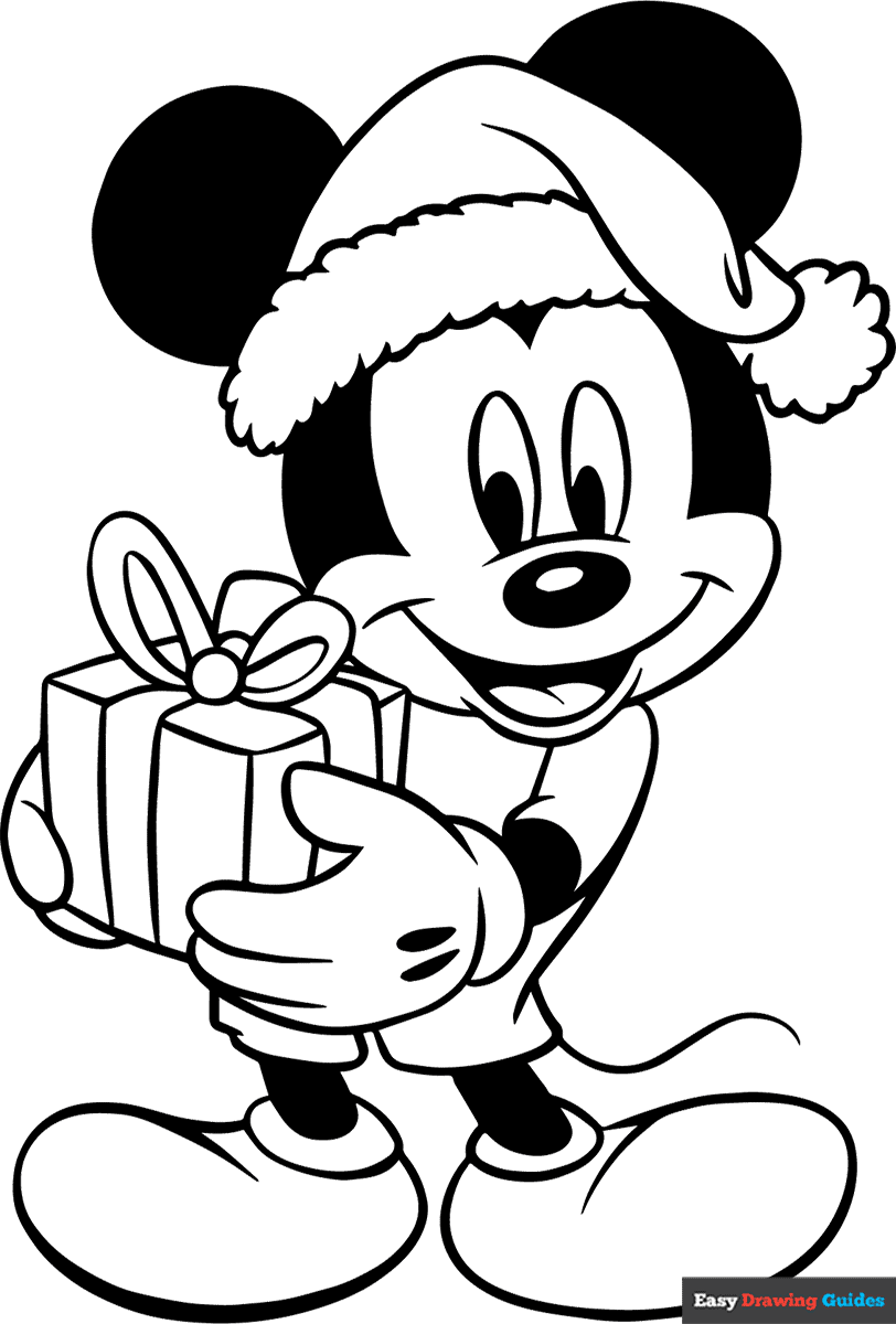 Christmas Mickey Mouse Coloring Page Easy Drawing Guides