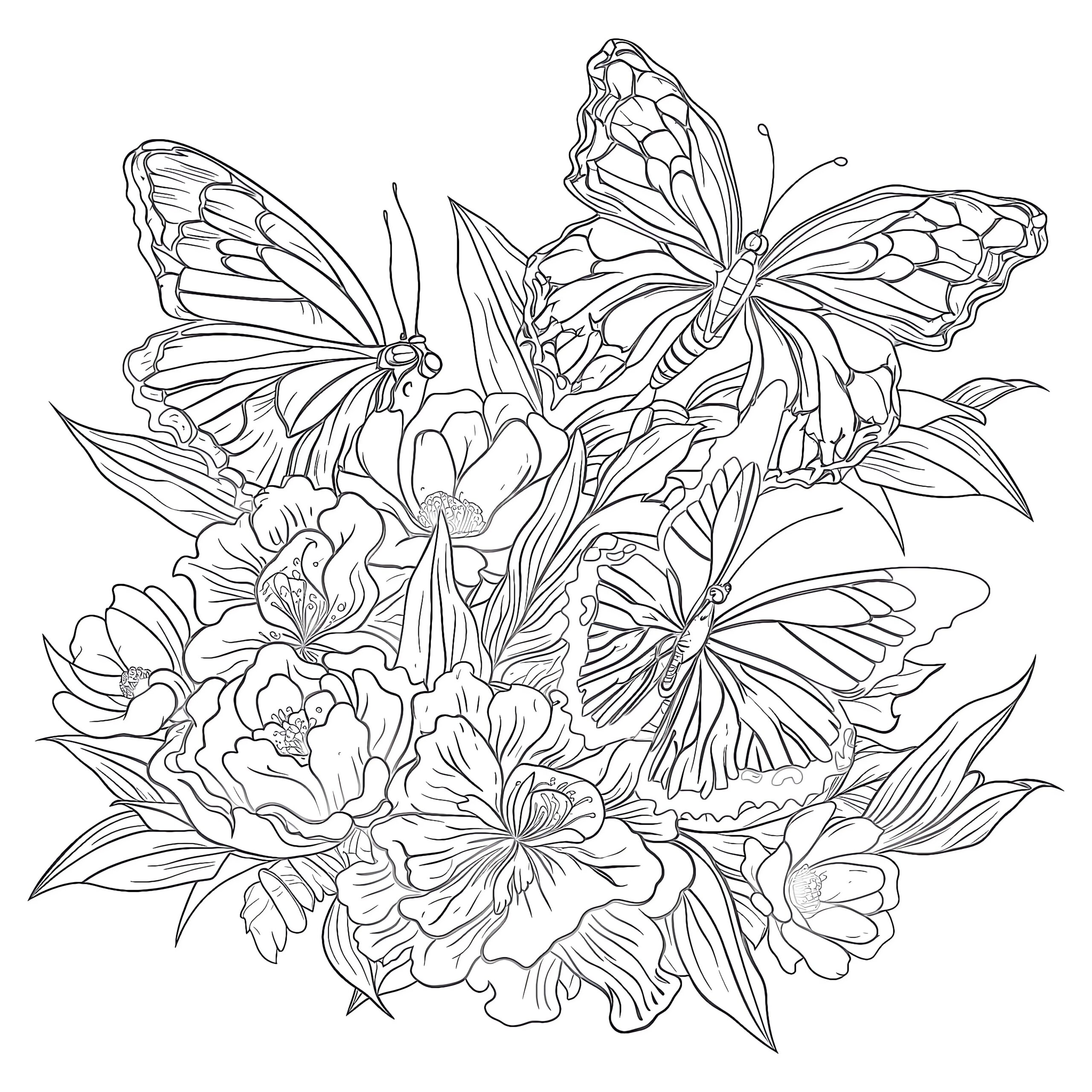 coloring pages flowers butterflies