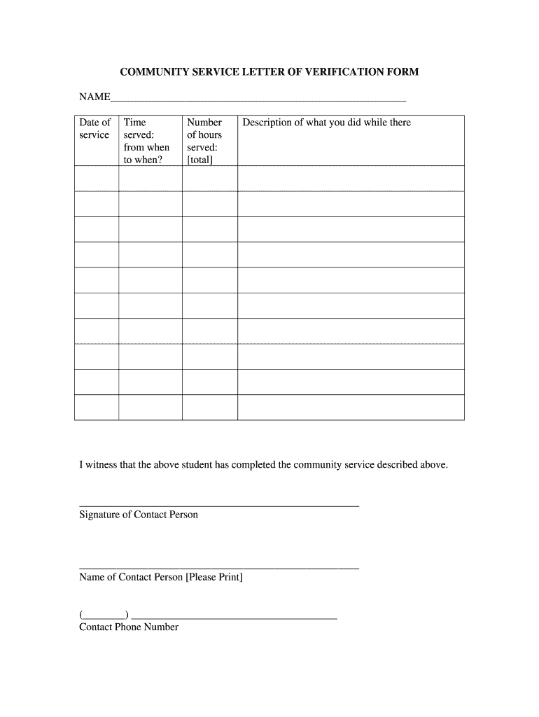 Community Service Letter Of Verification Form Fill Online Printable Fillable Blank PdfFiller