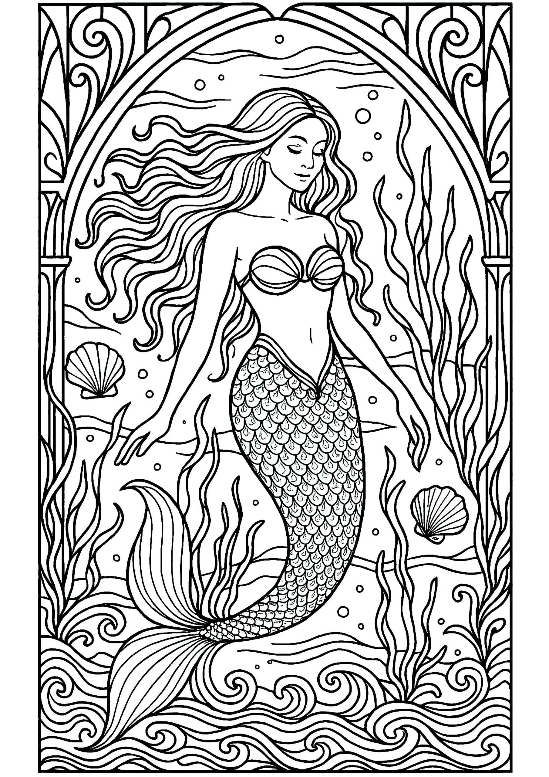 mermaid color pages printable
