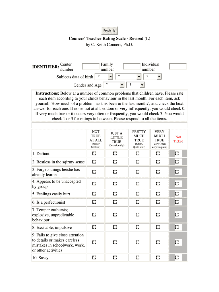 Conners Questionnaire Fill Out Sign Online DocHub
