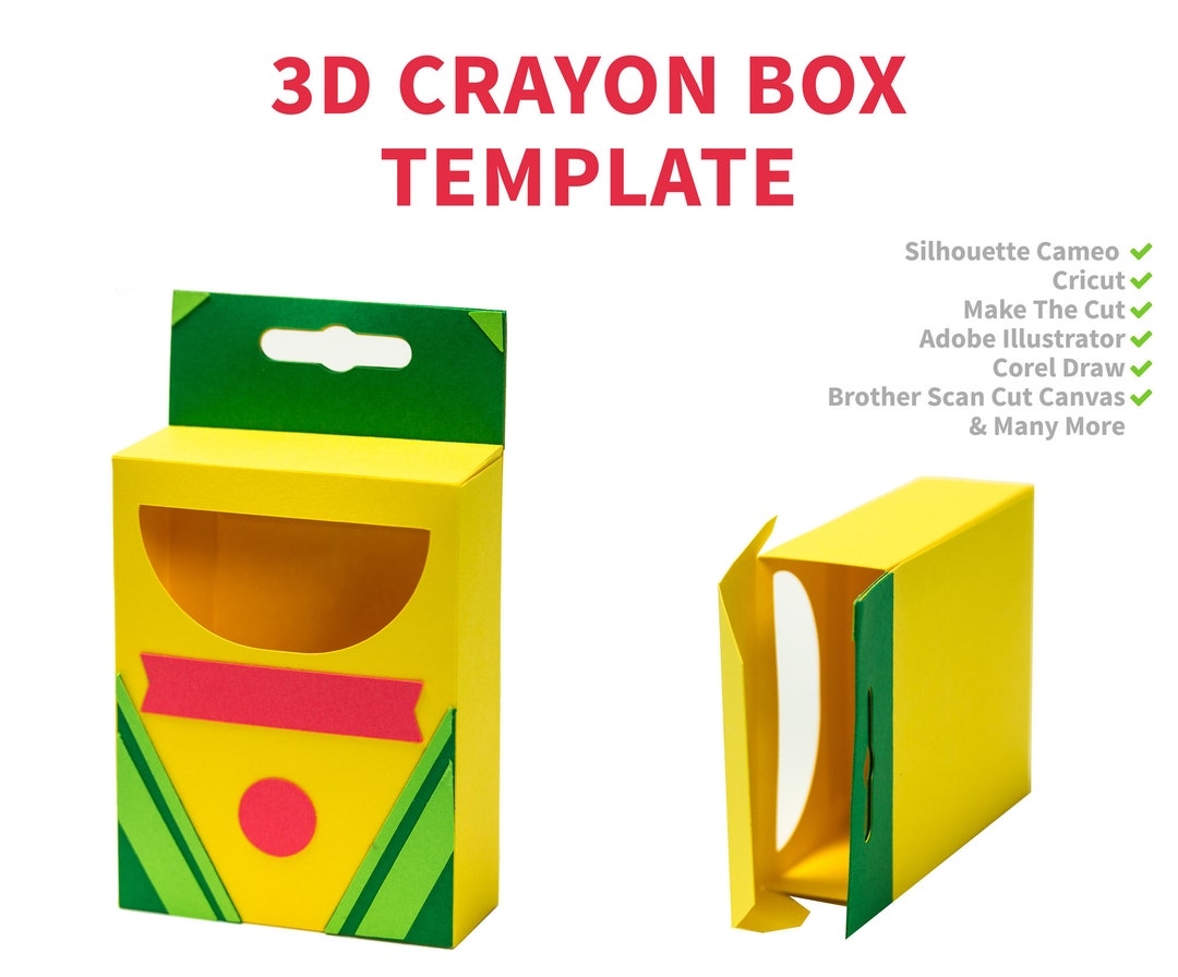 Crayon Box Template 3D Crayon Box Template Crayon Box Favor Box SVG DXF PDF Etsy Israel