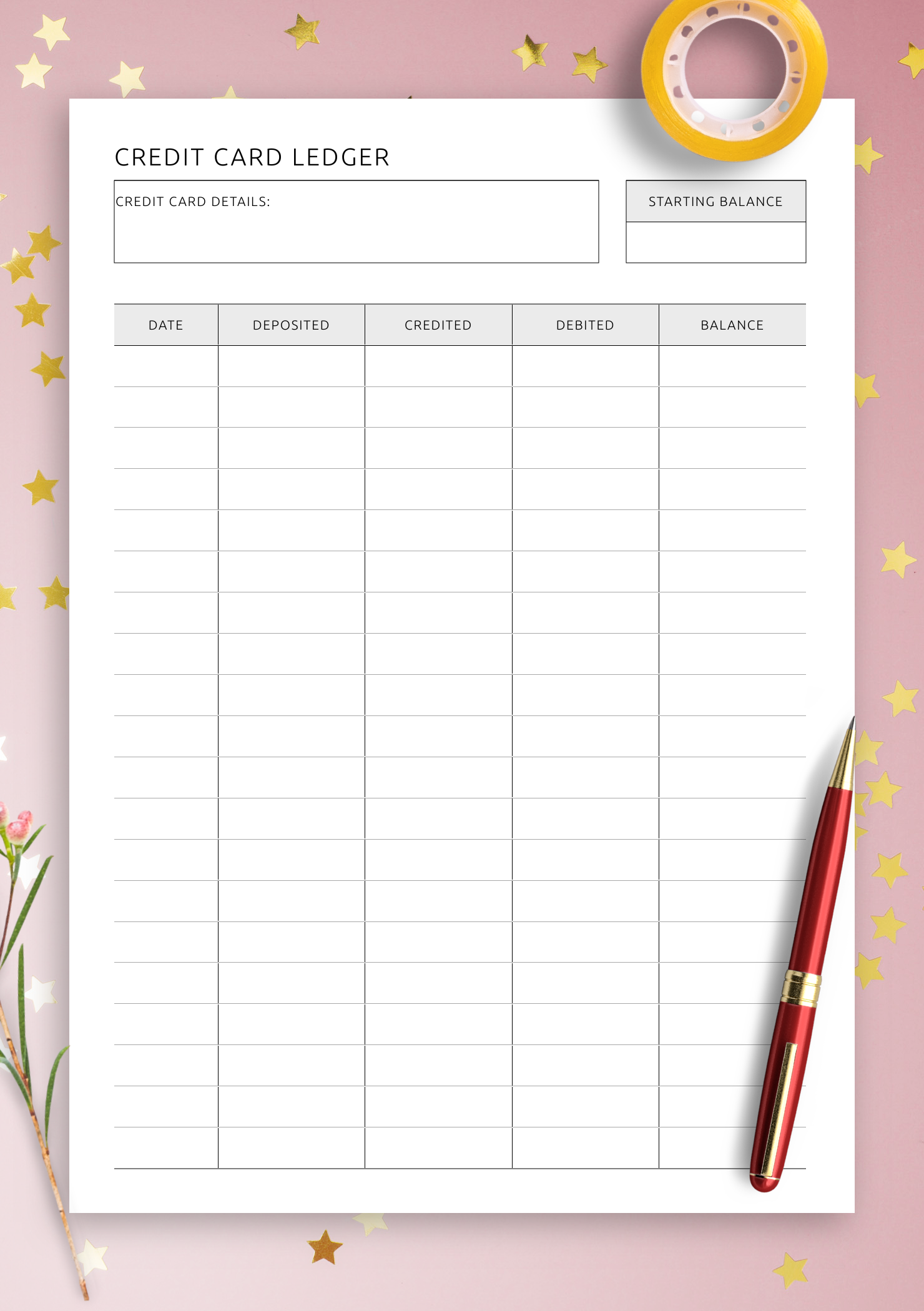 credit card template printable