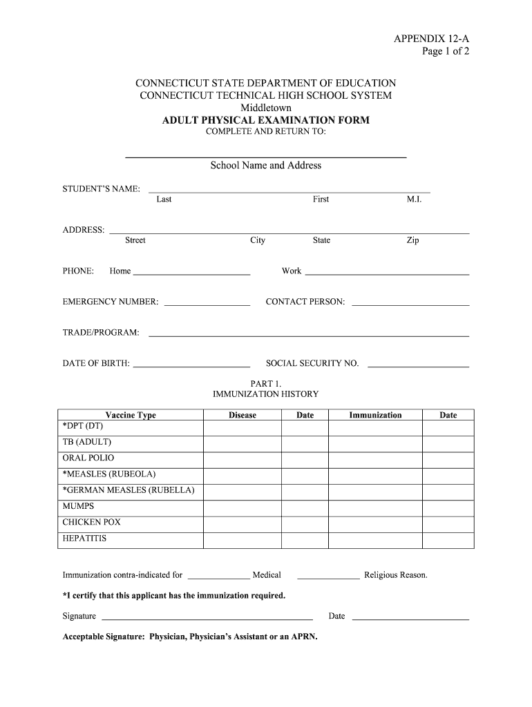 CT Technical High School System Adult Form Fill Online Printable Fillable Blank PdfFiller