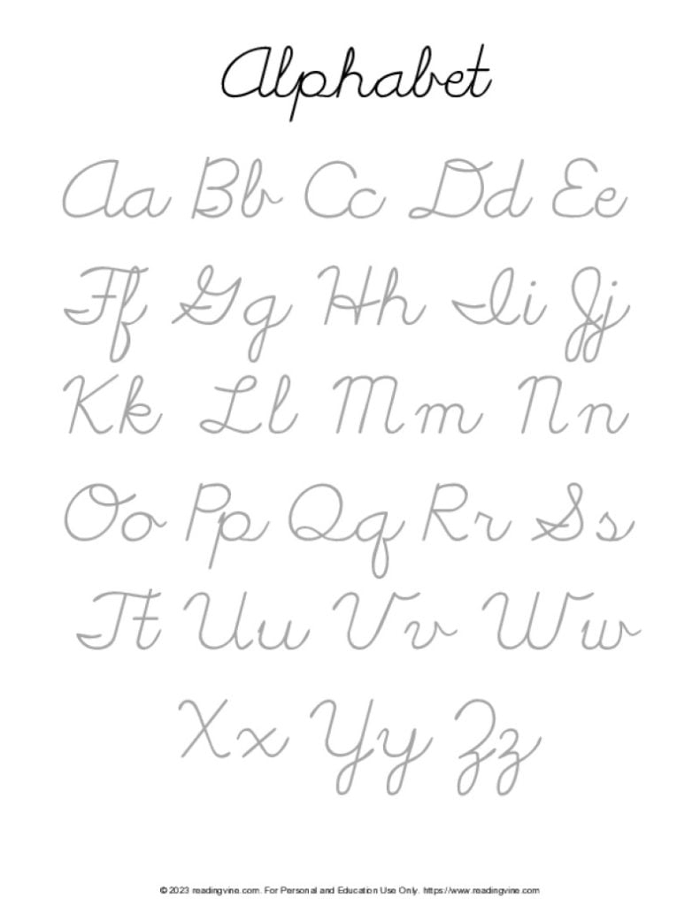 printable cursive alphabet chart