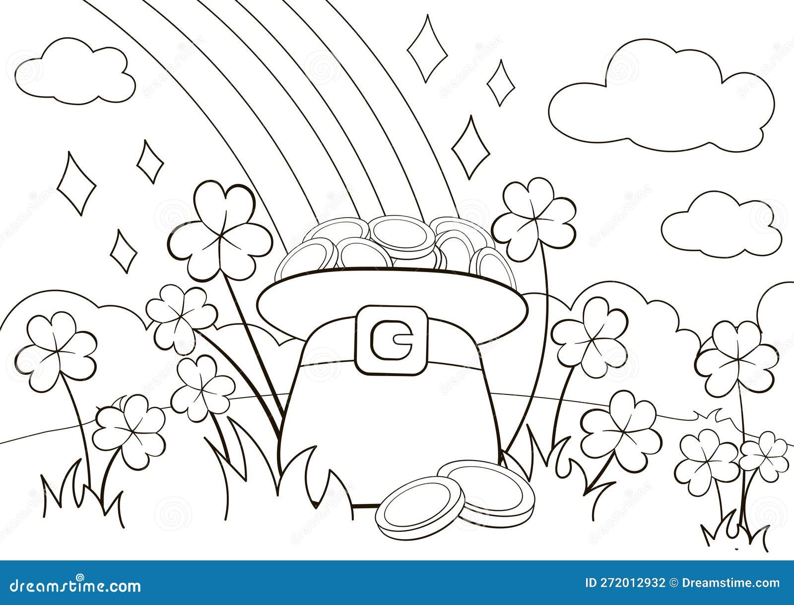 Cute Coloring Page For St Patrick S Day With Lucky Leprechaun Hat And Clover With Coins Stock Vector Illustration Of Preschool Line 272012932