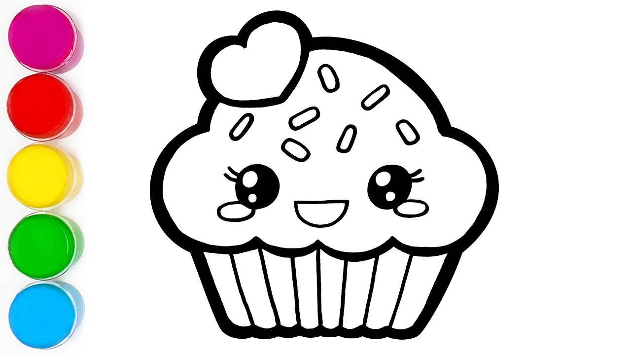 Cute Cupcake Drawing Painting And Coloring Pages For Kids How To Draw And Color Food Easy YouTube