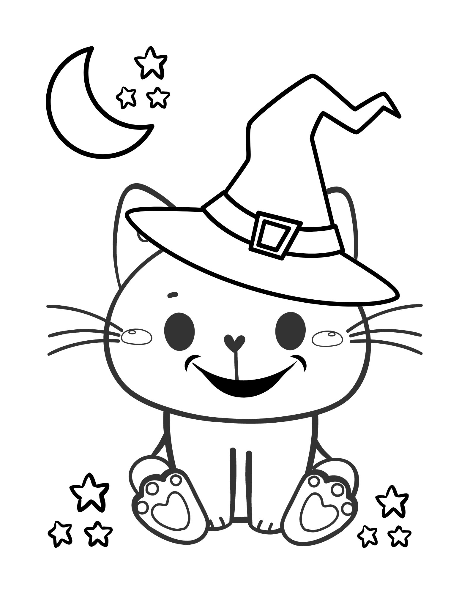 Cute Halloween Cat Coloring Page instant Download Etsy Sweden