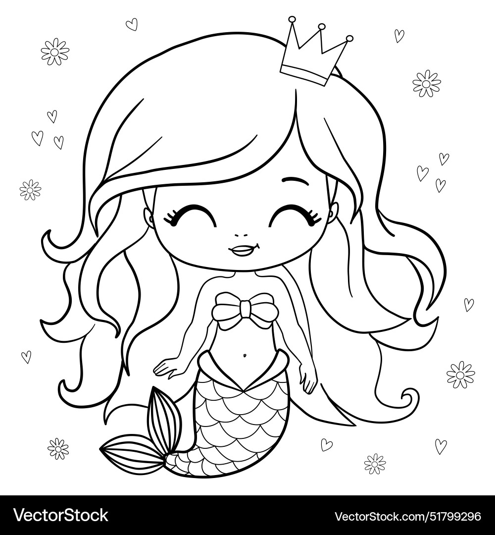 Cute Mermaid Coloring Page For Kids Royalty Free Vector VectorStock