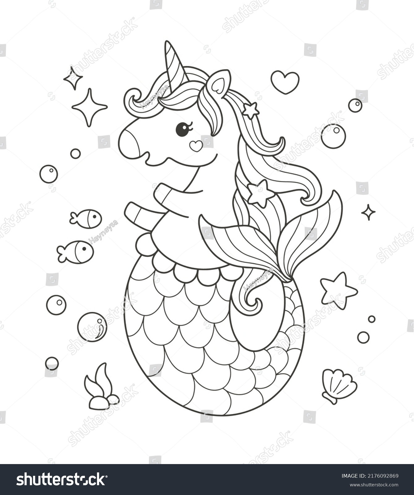 Cute Mermaidcorn Unicorn Mermaid Coloring Page Stock Vector Royalty Free 2176092869 Shutterstock