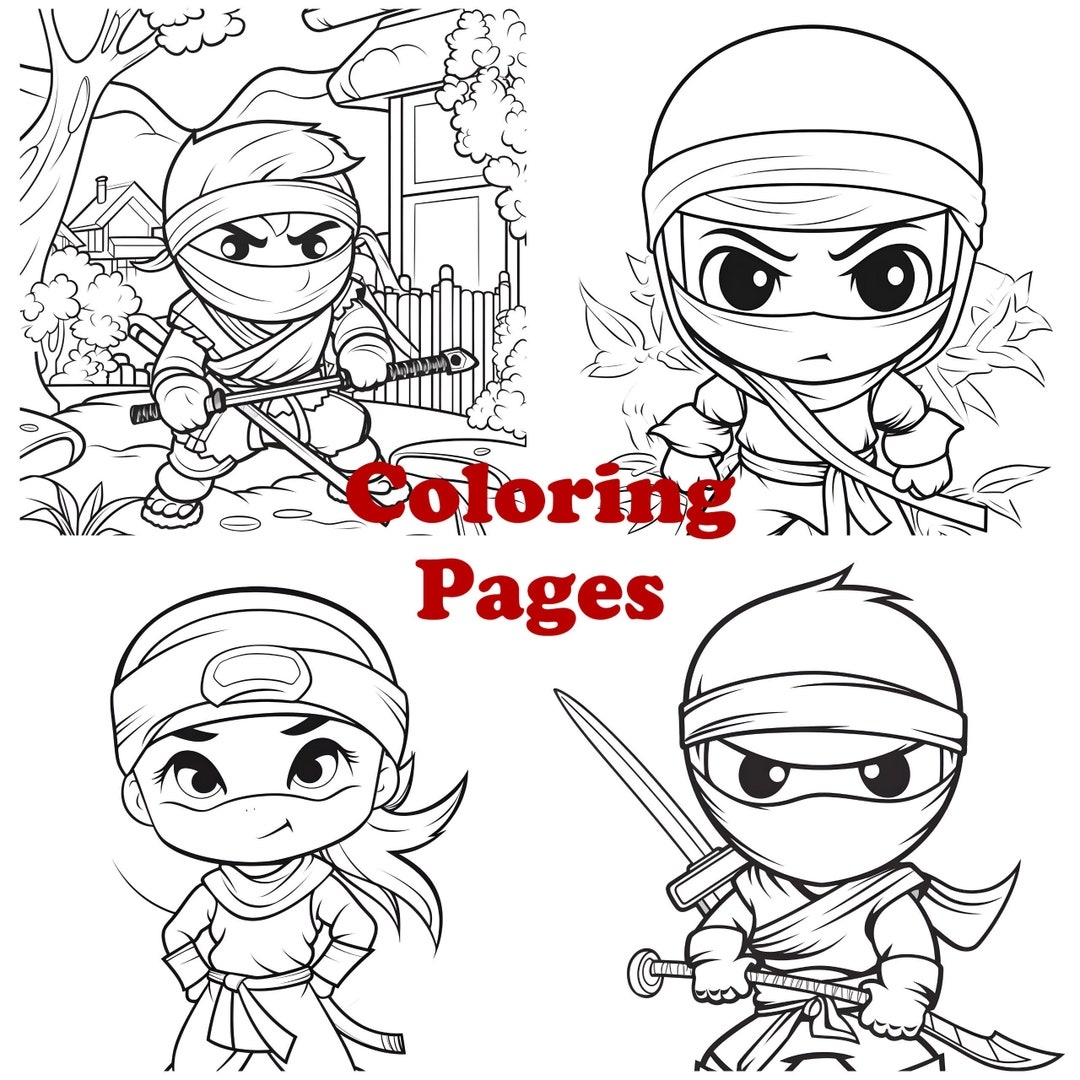 Cute Ninja Coloring Pages Kids Activity PNG Etsy