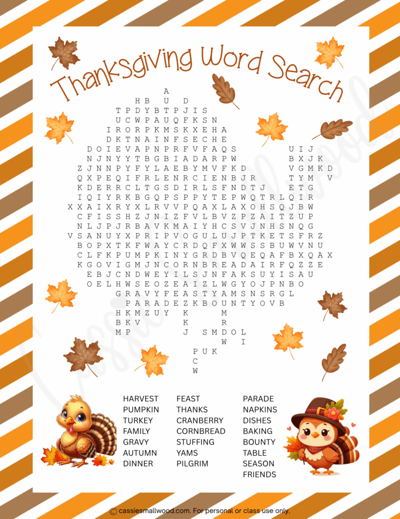 CUTE Thanksgiving Word Search Puzzles With Answers Cassie Smallwood