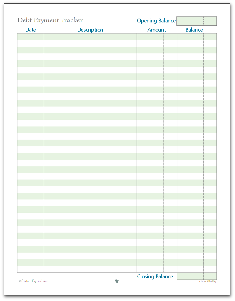 Debt Payment Tracker Scattered Squirrel