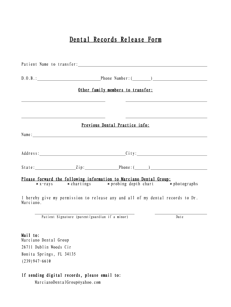 printable dental records release form pdf