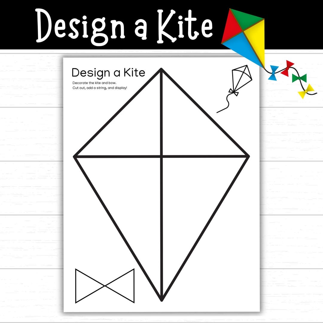 Design A Kite Printable Decorate A Kite Kite Craft Spring Kite Activity For Kids Kite Template Kite Coloring Page Build A Kite PDF Etsy