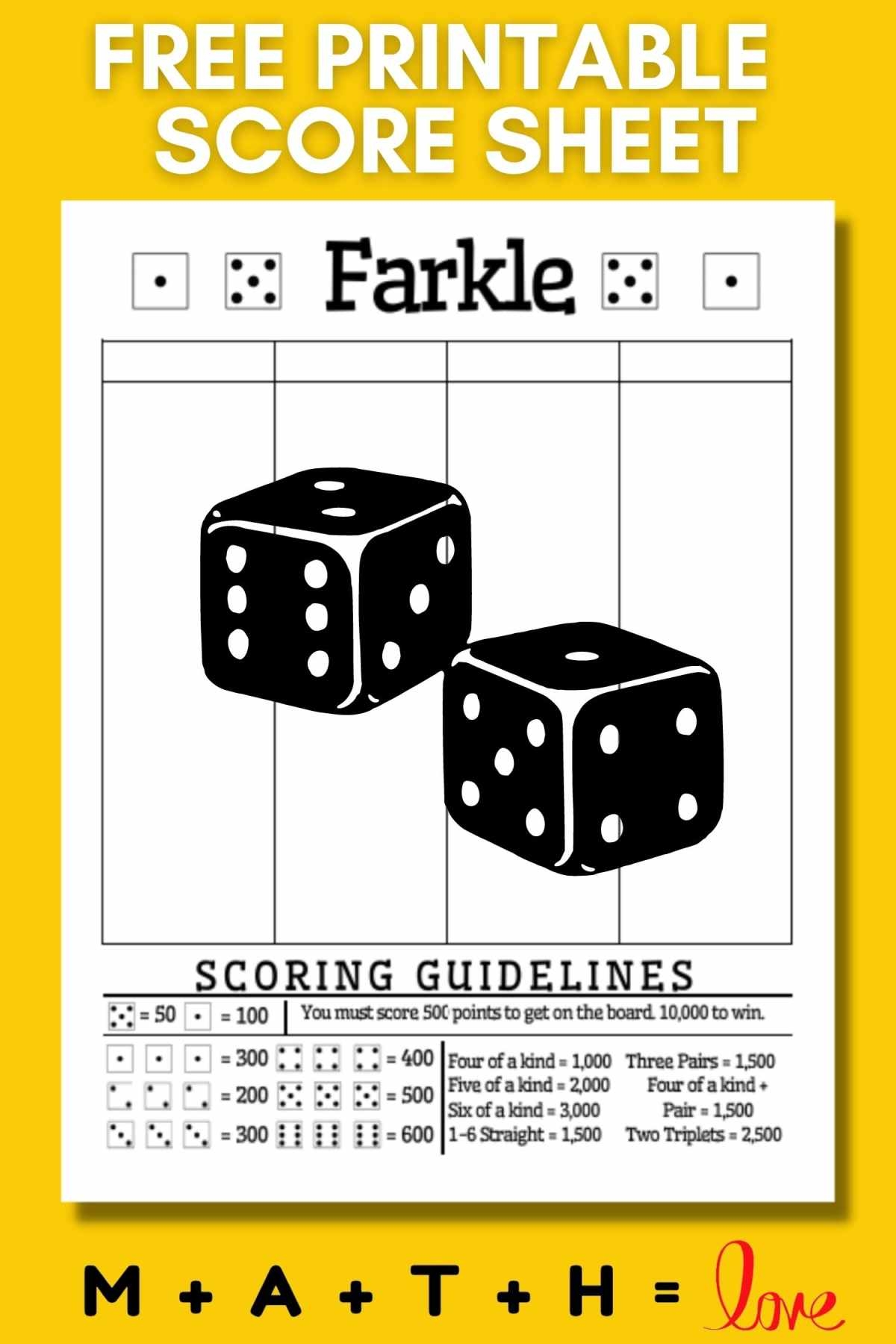Dice Game Farkle Free Printable Farkle Score Sheets Printable Word Searches Farkle Dice Game