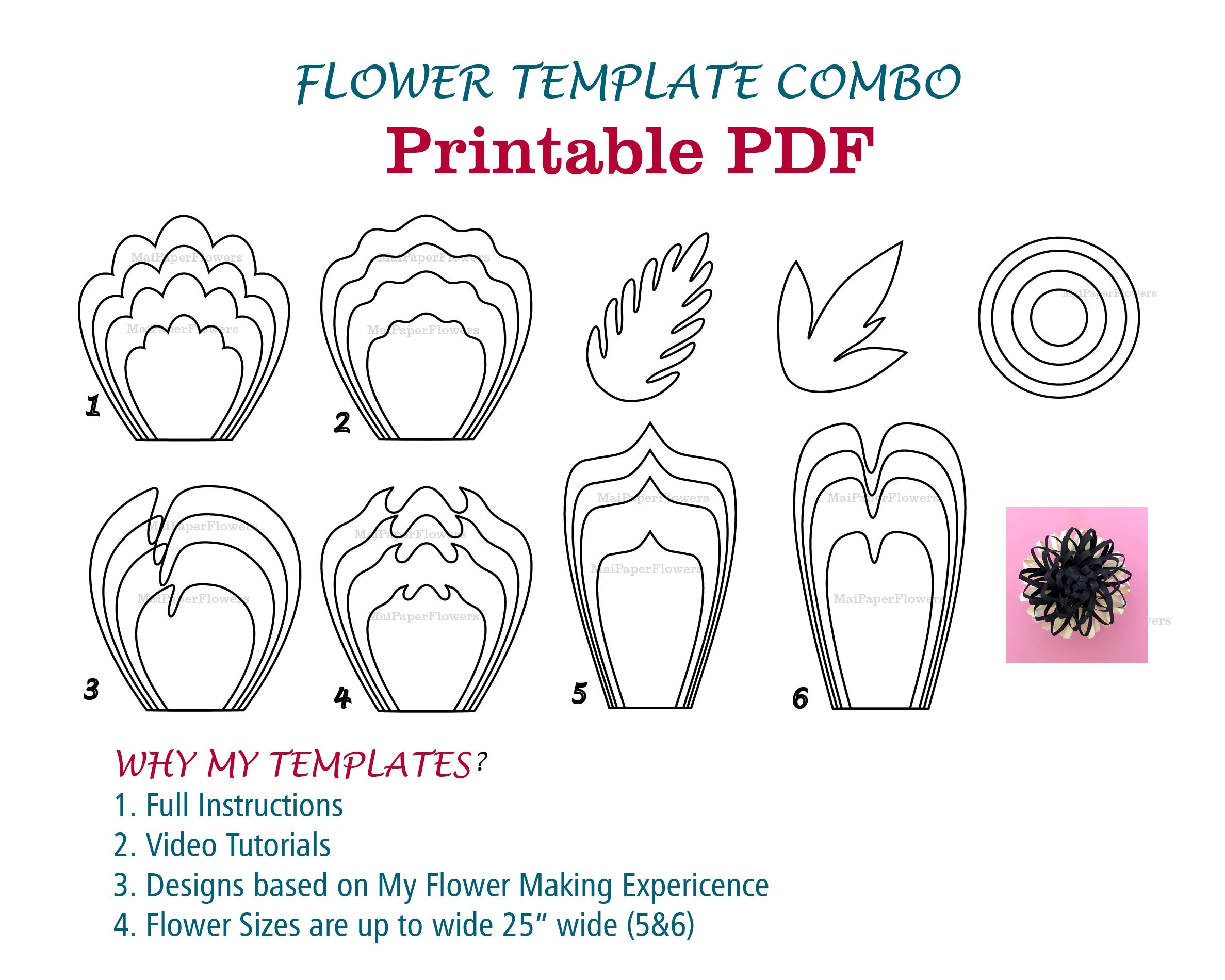Digital Paper Flower Template PDF Paper Flower Bundles Giant Paper Flowers Large Paper Flowers Printable Big Paper Flowers Printable Flowers Etsy