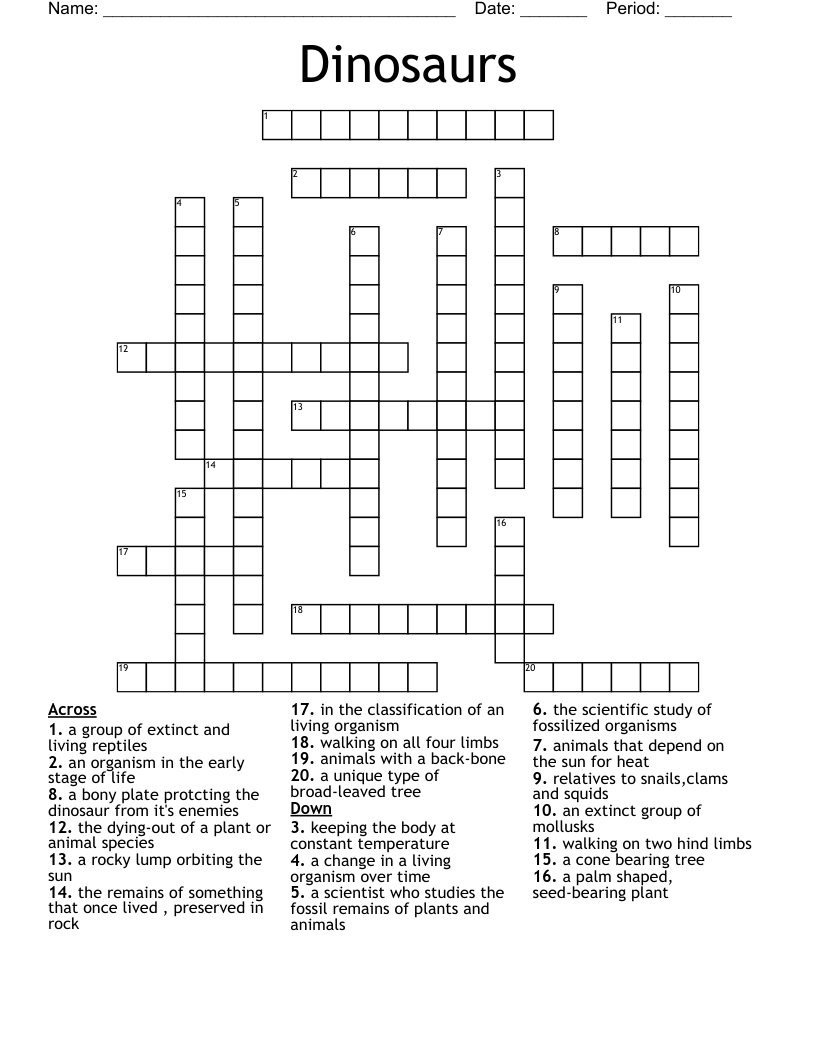 Dinosaurs Crossword WordMint