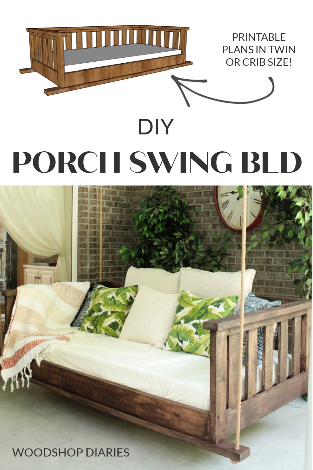 DIY Porch Swing Bed Printable Building Plans In TWIN CRIB Bed Sizes
