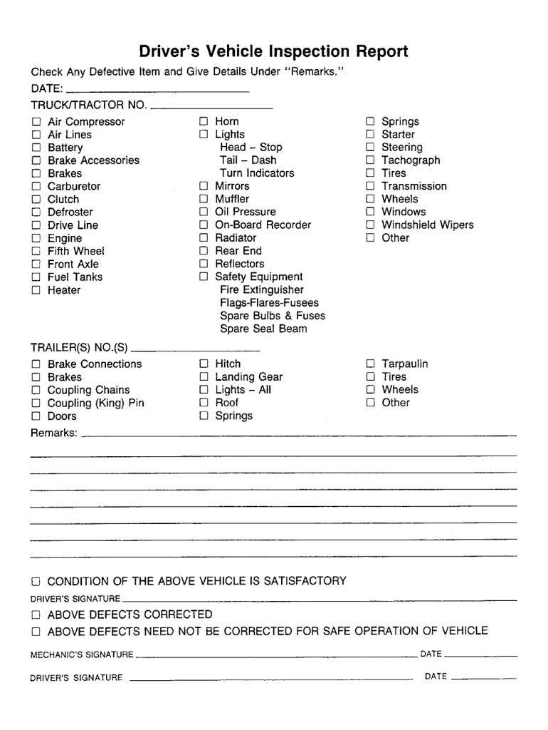 printable pre trip inspection form pdf