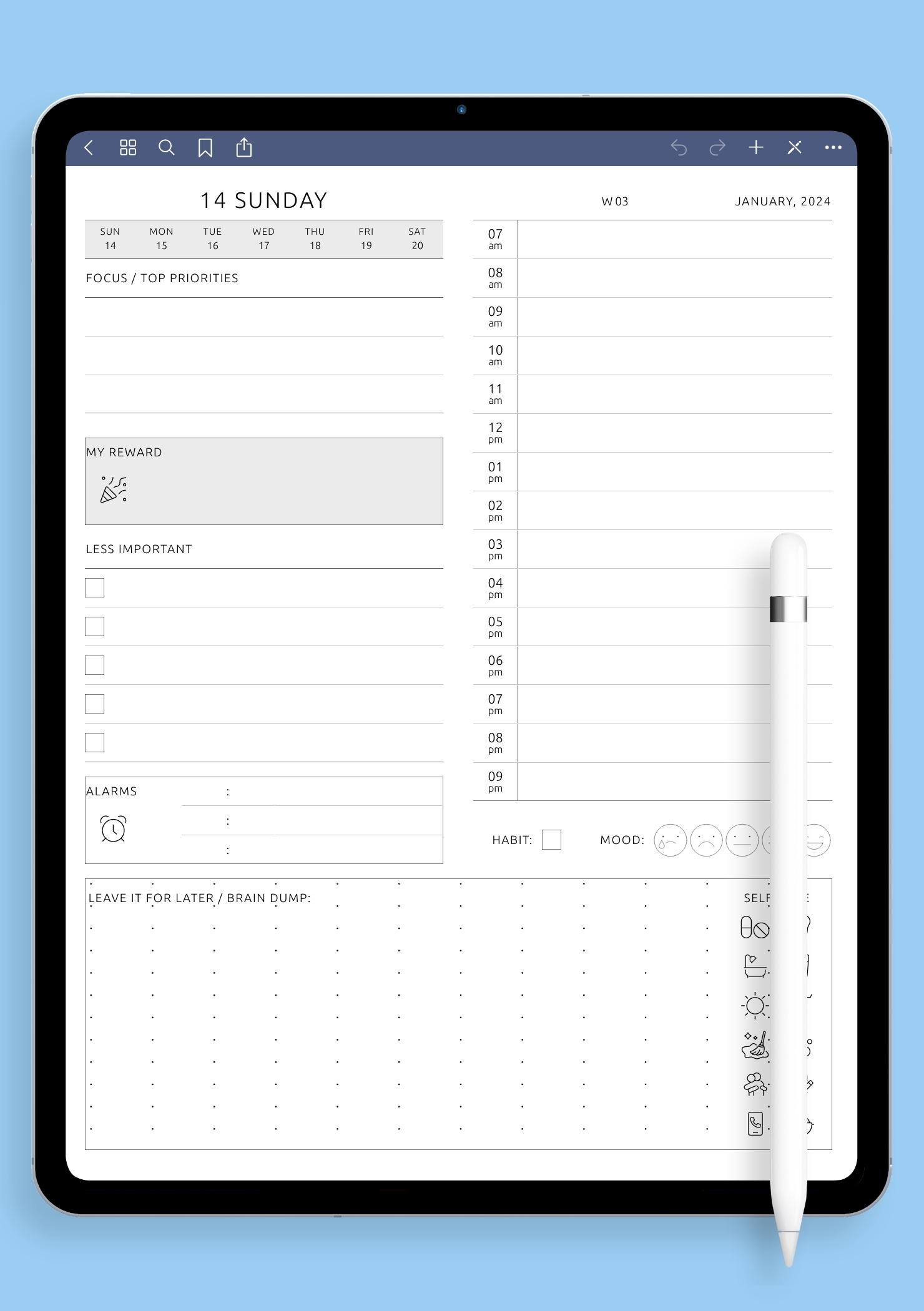 free printable adhd daily planner template
