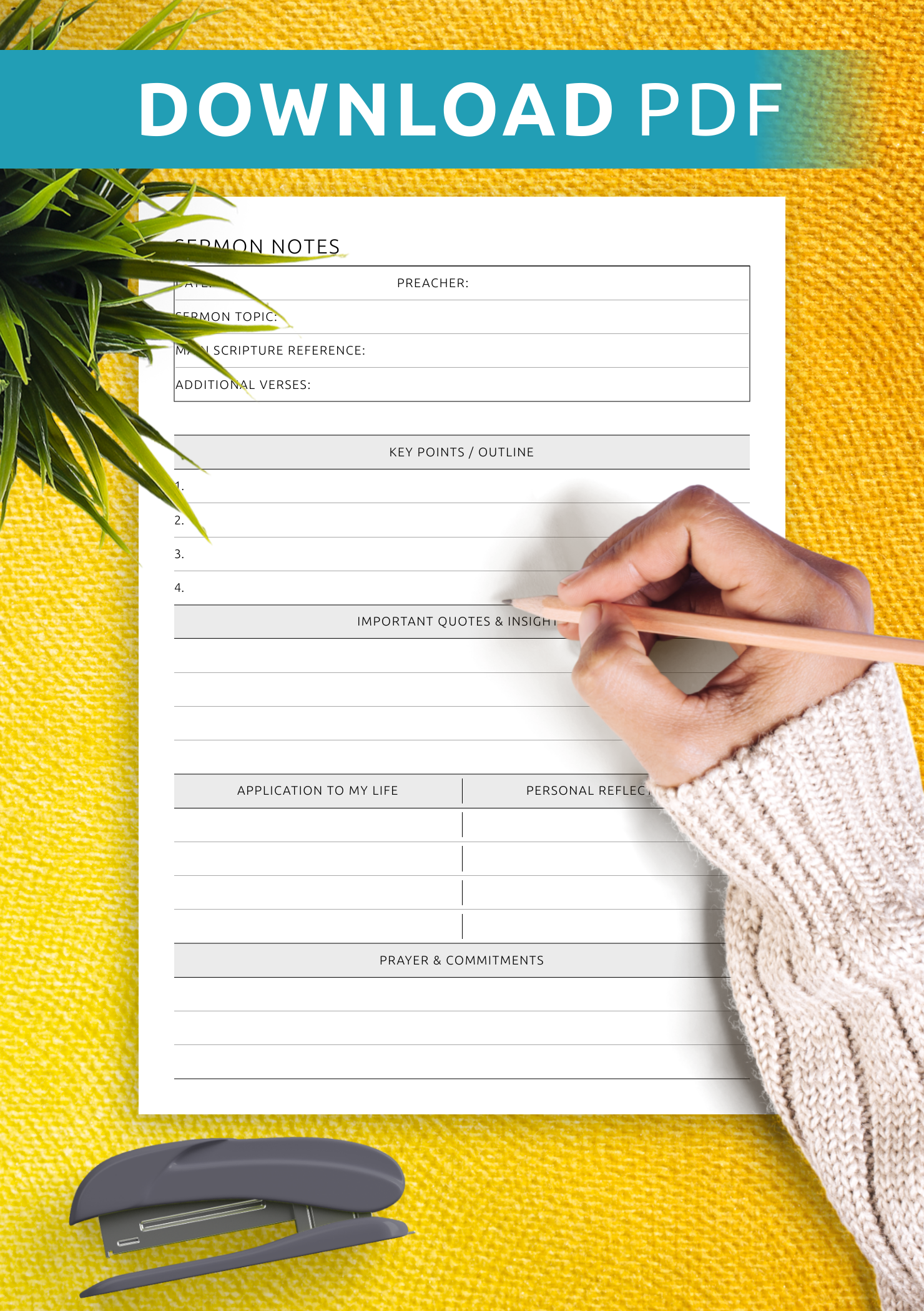 Download Printable Sermon Notes Template Template PDF For Your Bible Study