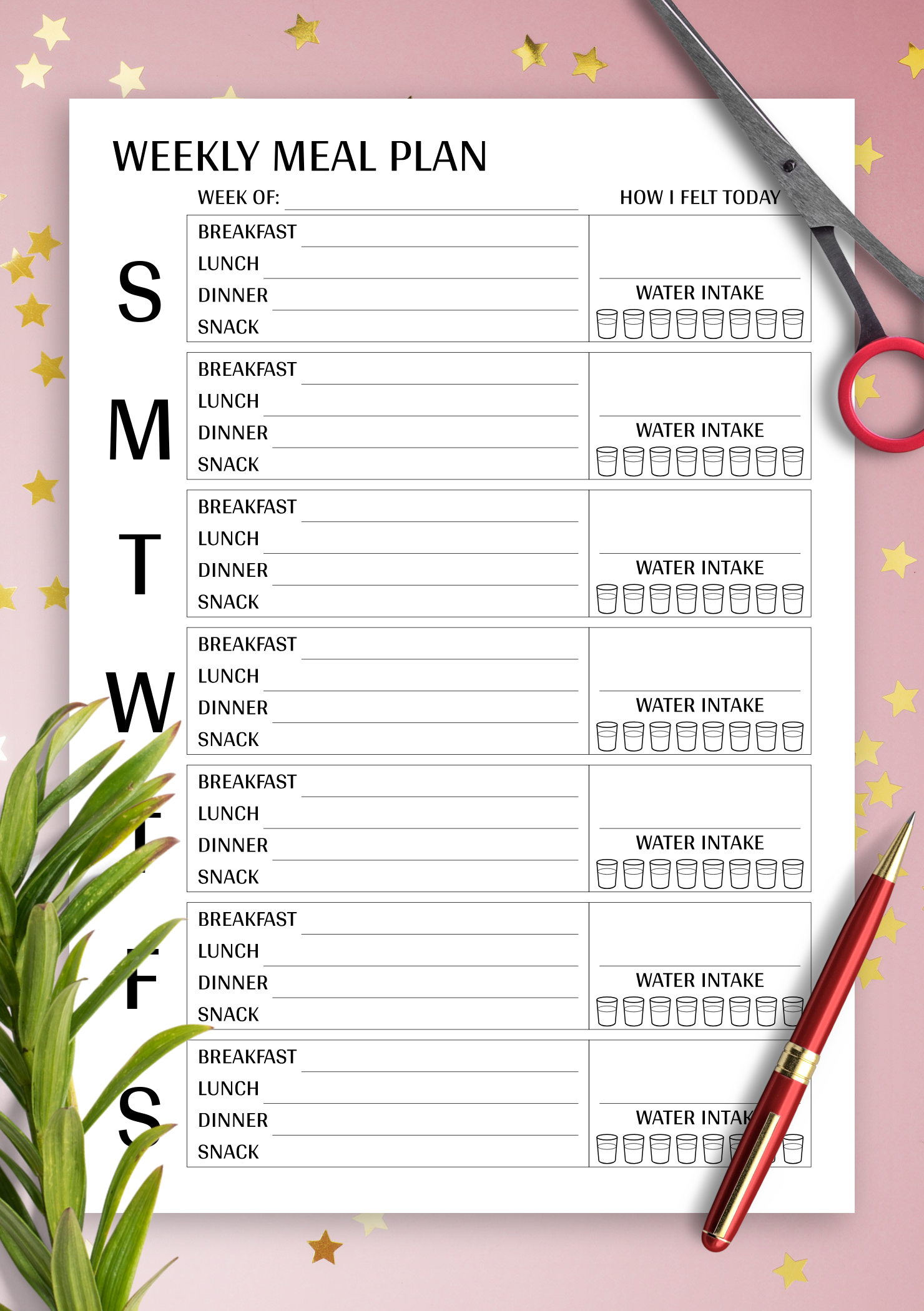 weekly meal planner printable template