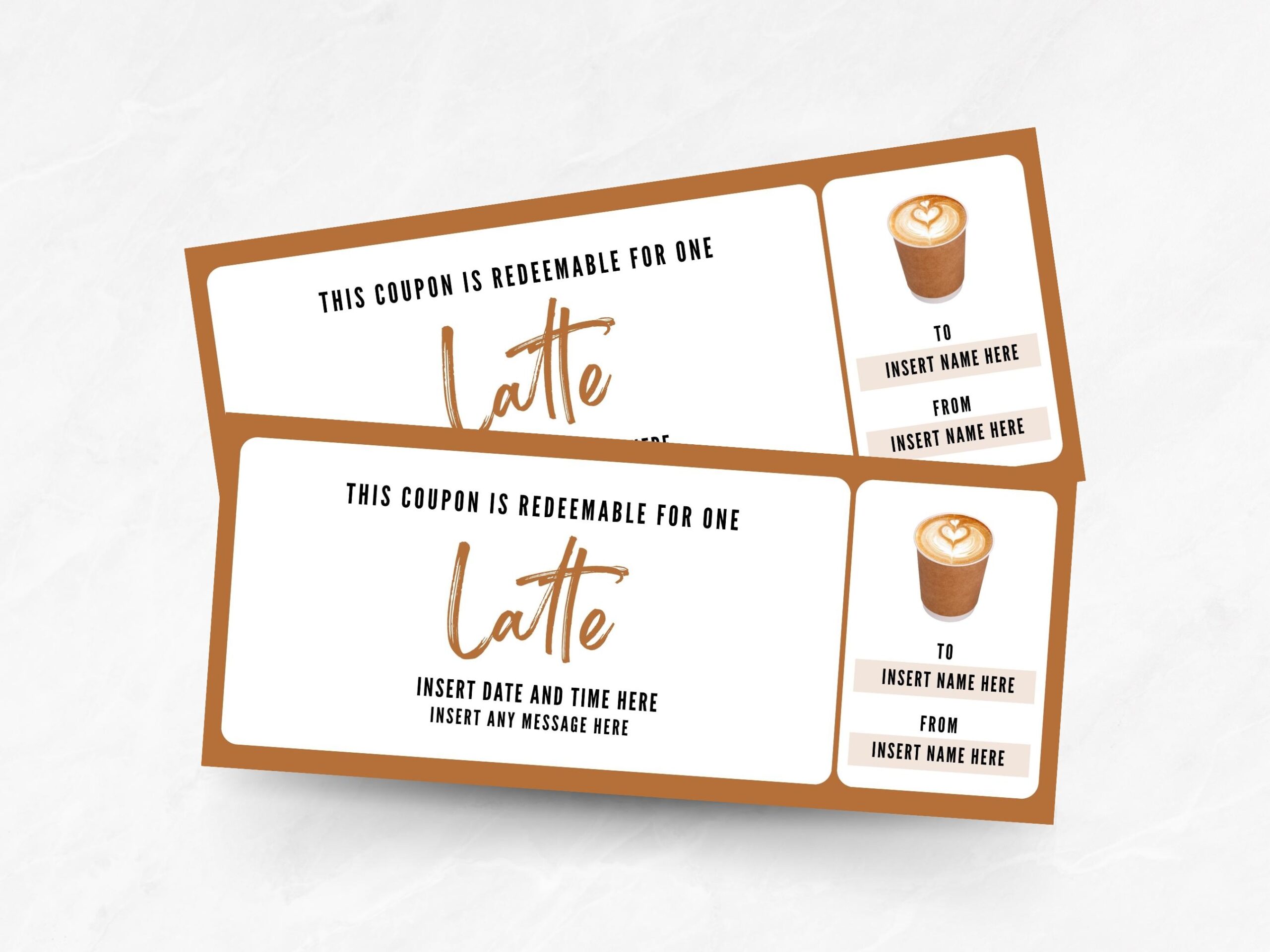 Editable Latte Coupon Printable Coffee Takeaway Ticket Template Custom To go Latte Gift Certificate PDF Etsy