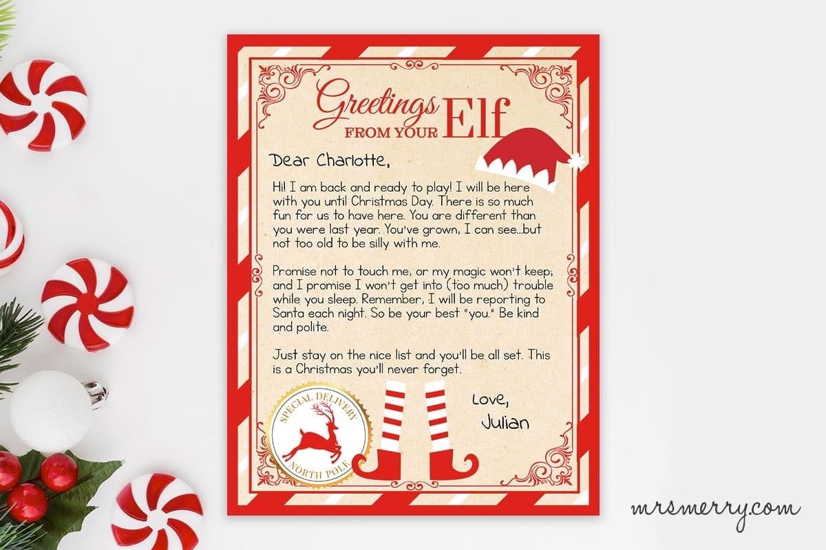 elf on the shelf printable letter