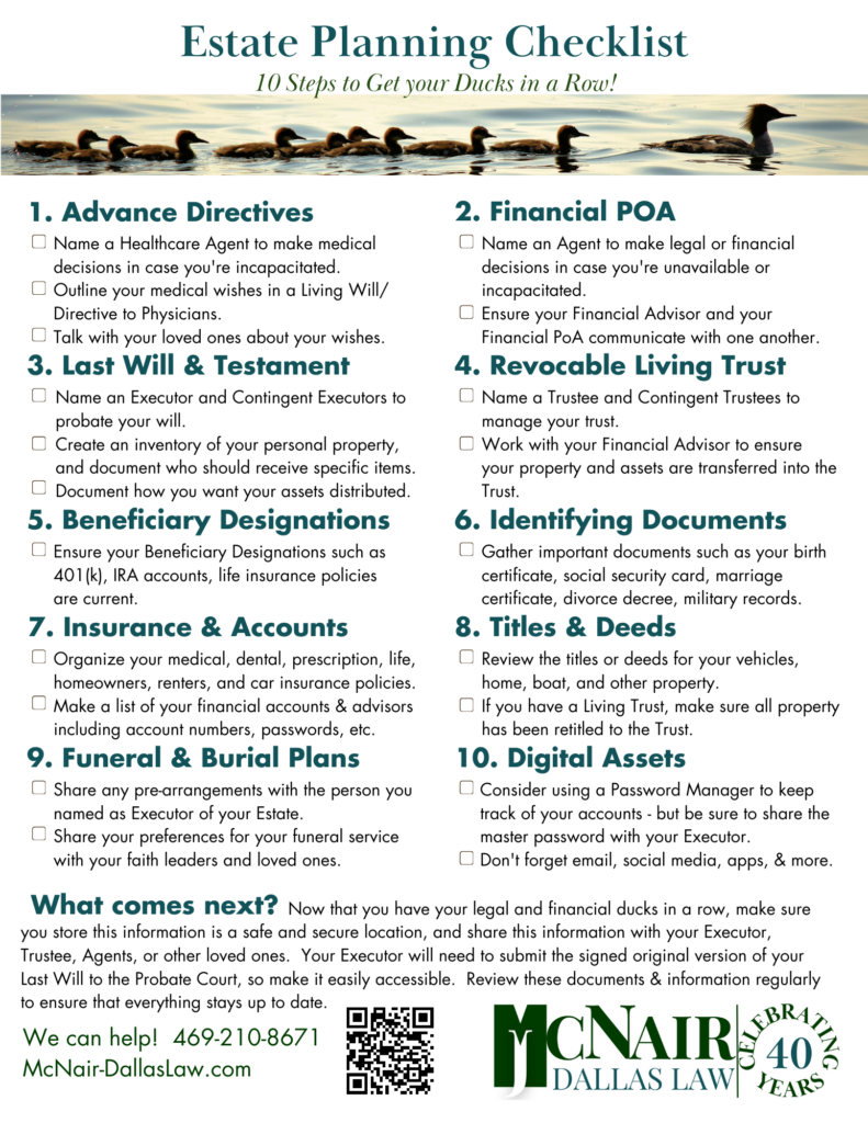 Estate Planning Checklist For 2024 A Comprehensive Guide McNair Dallas Law