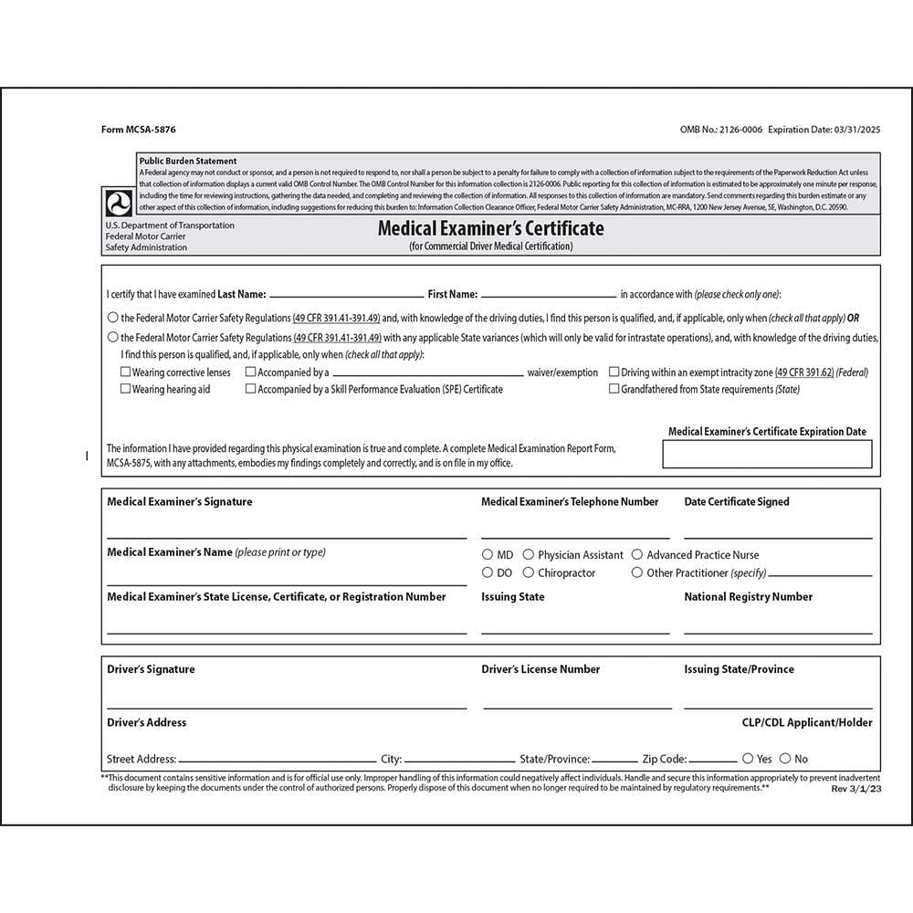 printable dot medical card pdf
