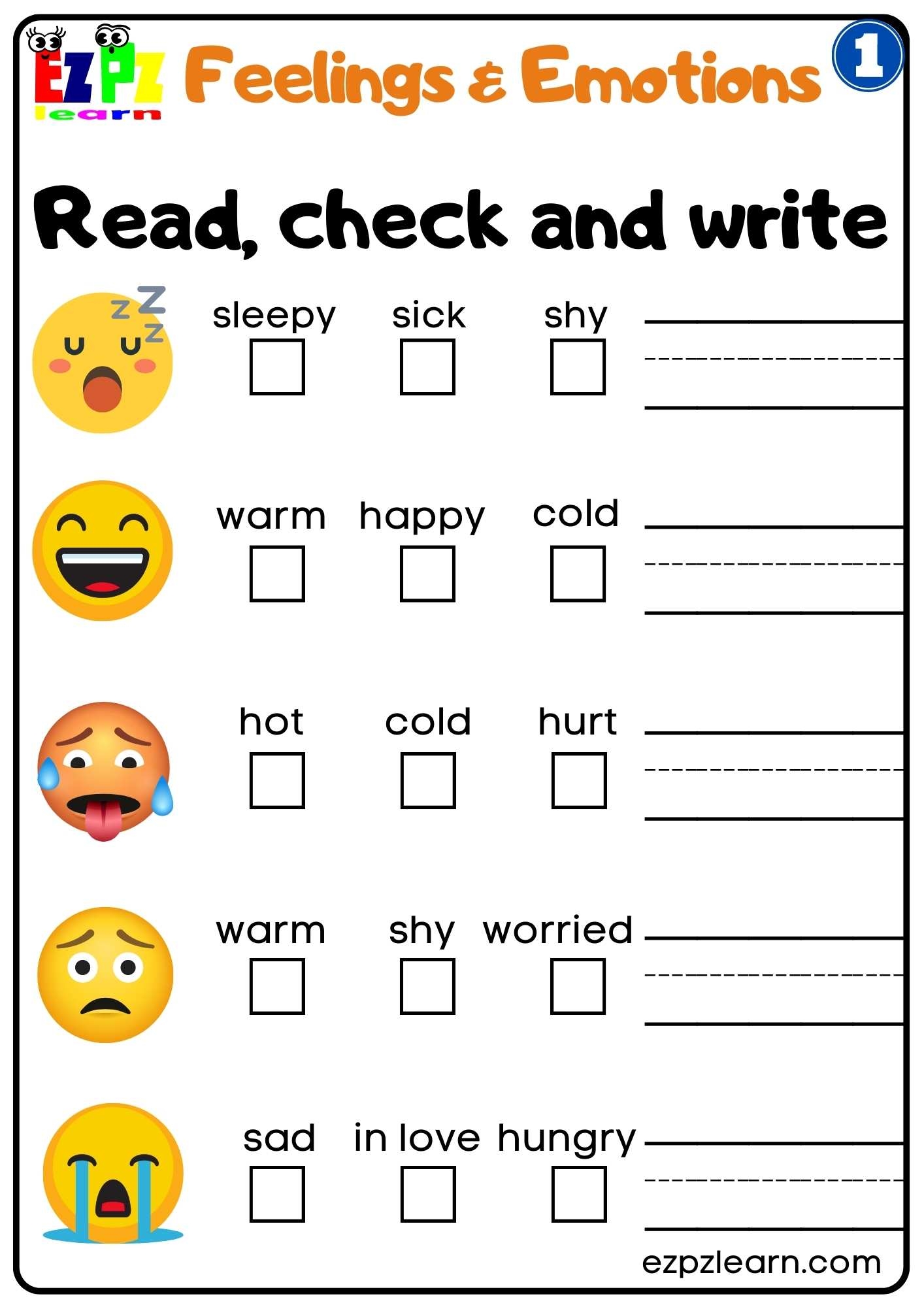 free printable feelings worksheets pdf