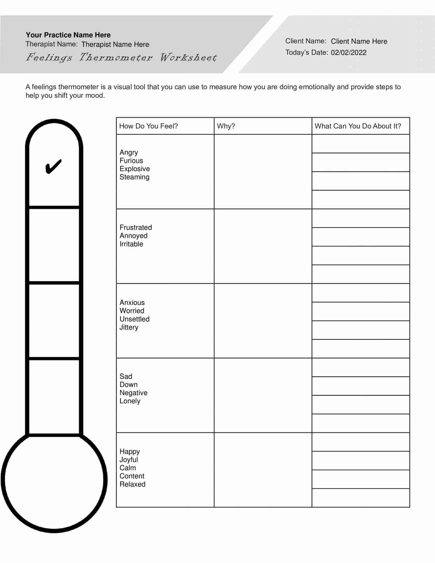feelings thermometer printable pdf